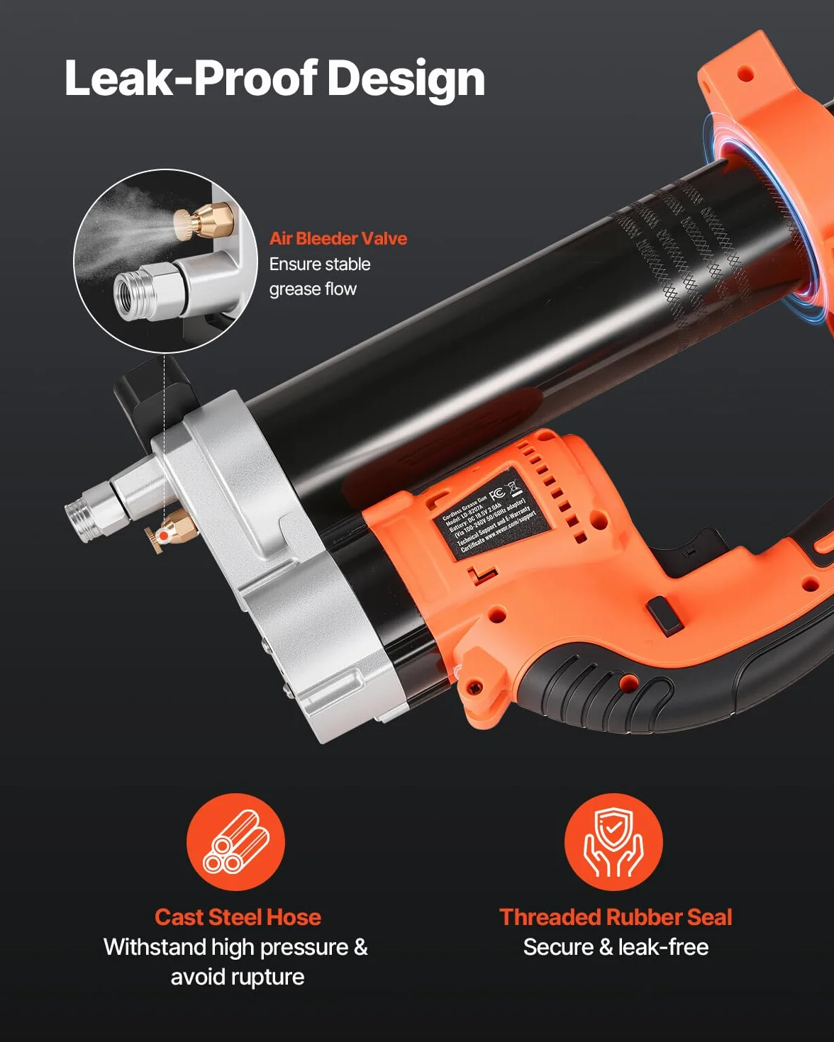 VEVOR Pistola de Engrase Inalámbrica, Pistola de Engrase Eléctrica con Luz LED y Manguera de 89 cm y Gatillos de Velocidad Variable Presión Máxima de 80000 PSI para Engrasar Vehículos o Máquinas