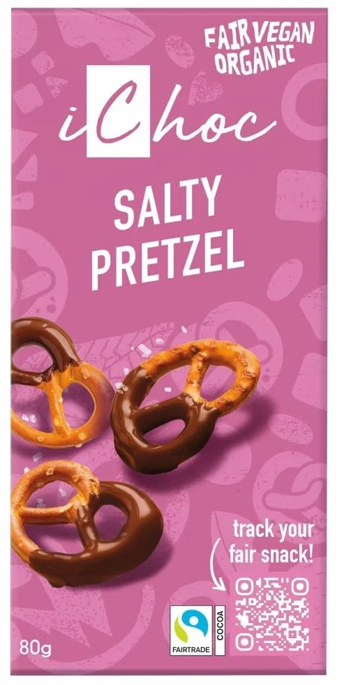 Chocolate vegano con trozos de pretzel 80g Ichoc