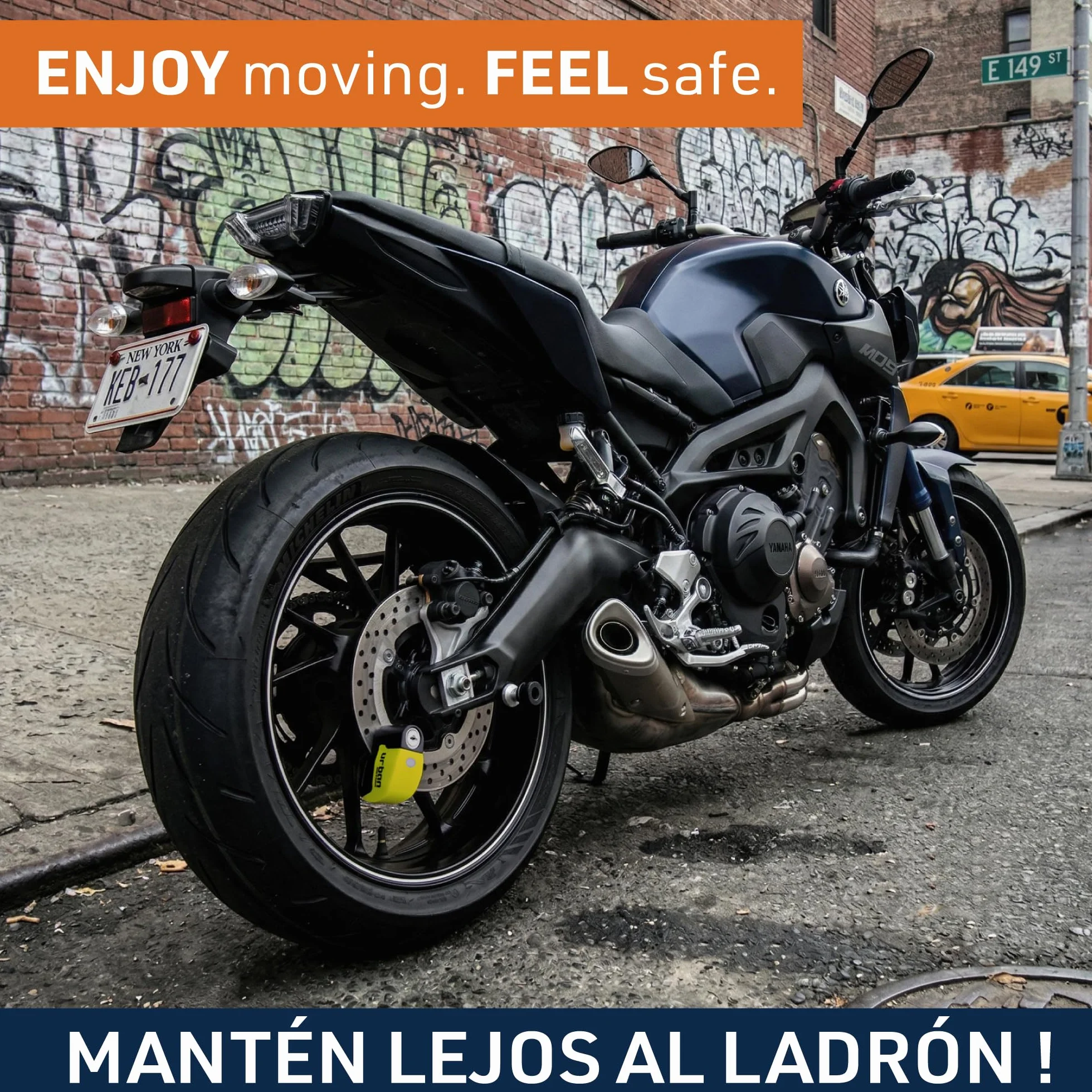 URBAN UR6 Candado Moto con Alarma Inteligente | Antirrobo Disco Más Eficaz | Hi-Tech, 120db, LED, Warning Sensibilidad A+, Pila CR2 Larga Duración, Más Impermeable, Pinza 6mm Universal Scooter Bici