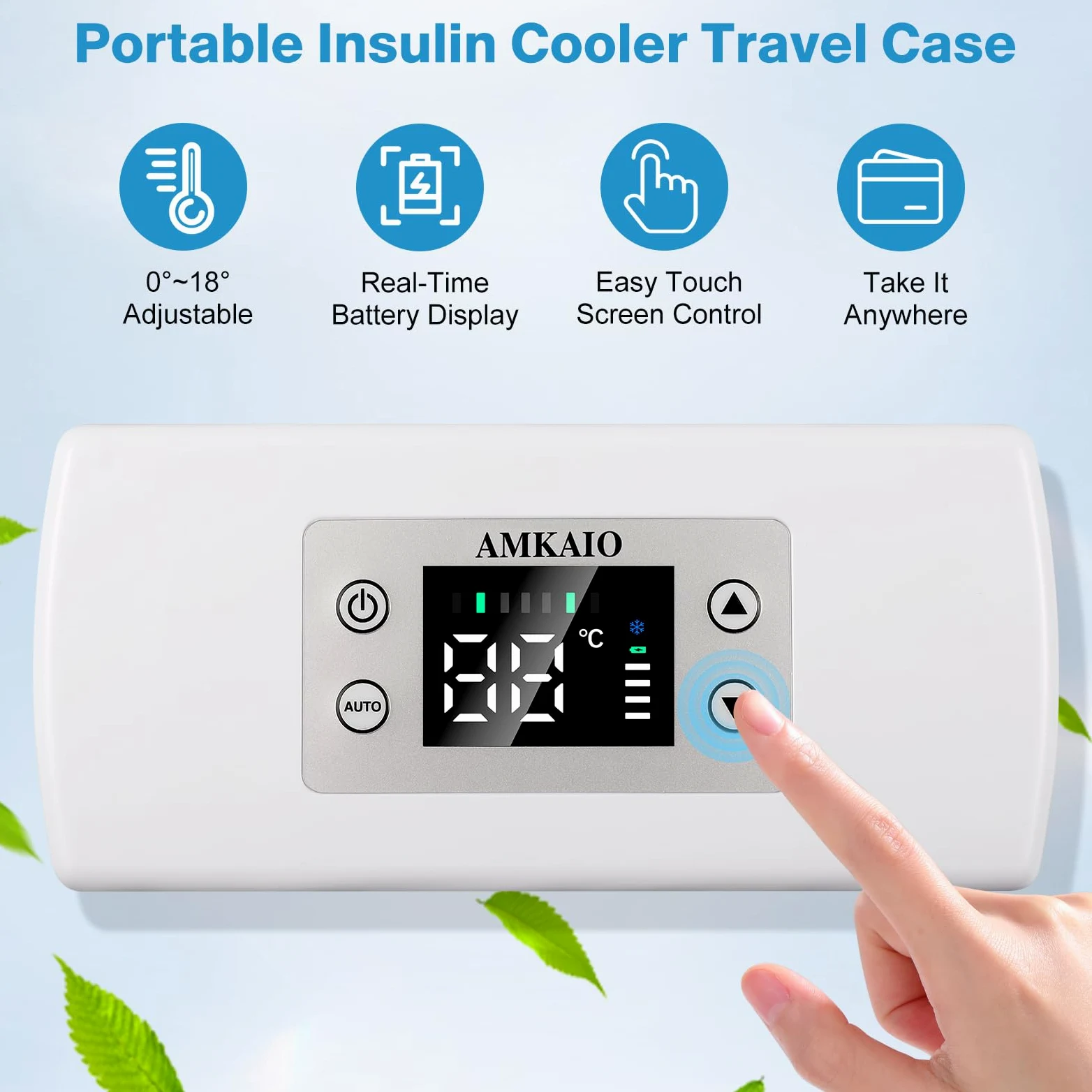 Funda de viaje portátil para enfriador de insulina con termostato digital, cumple con la FAA | Estable de 0 a 18 °C, capacidad para 3-6 bolígrafos, batería larga, coche/pared/USB, LCD fácil.