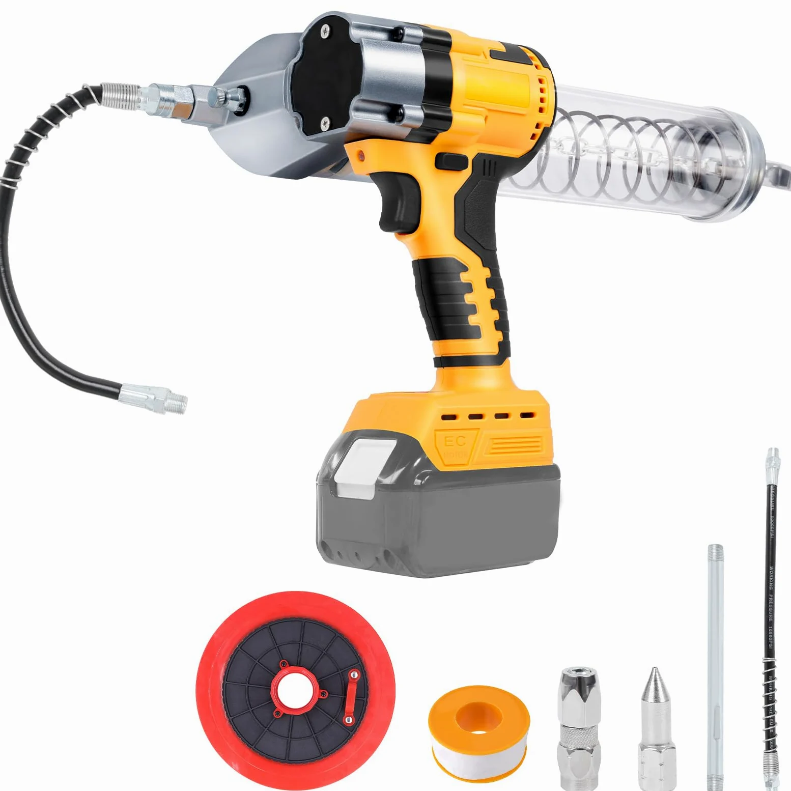 WingFly Pistola Engrasadora inalámbrica para DeWalt 18 V, 20 V Batería | 13000 PSI, motor sin escobillas, cartuchos de grasa de 600 ml, para engrasar vehículos y máquinas (sin batería)