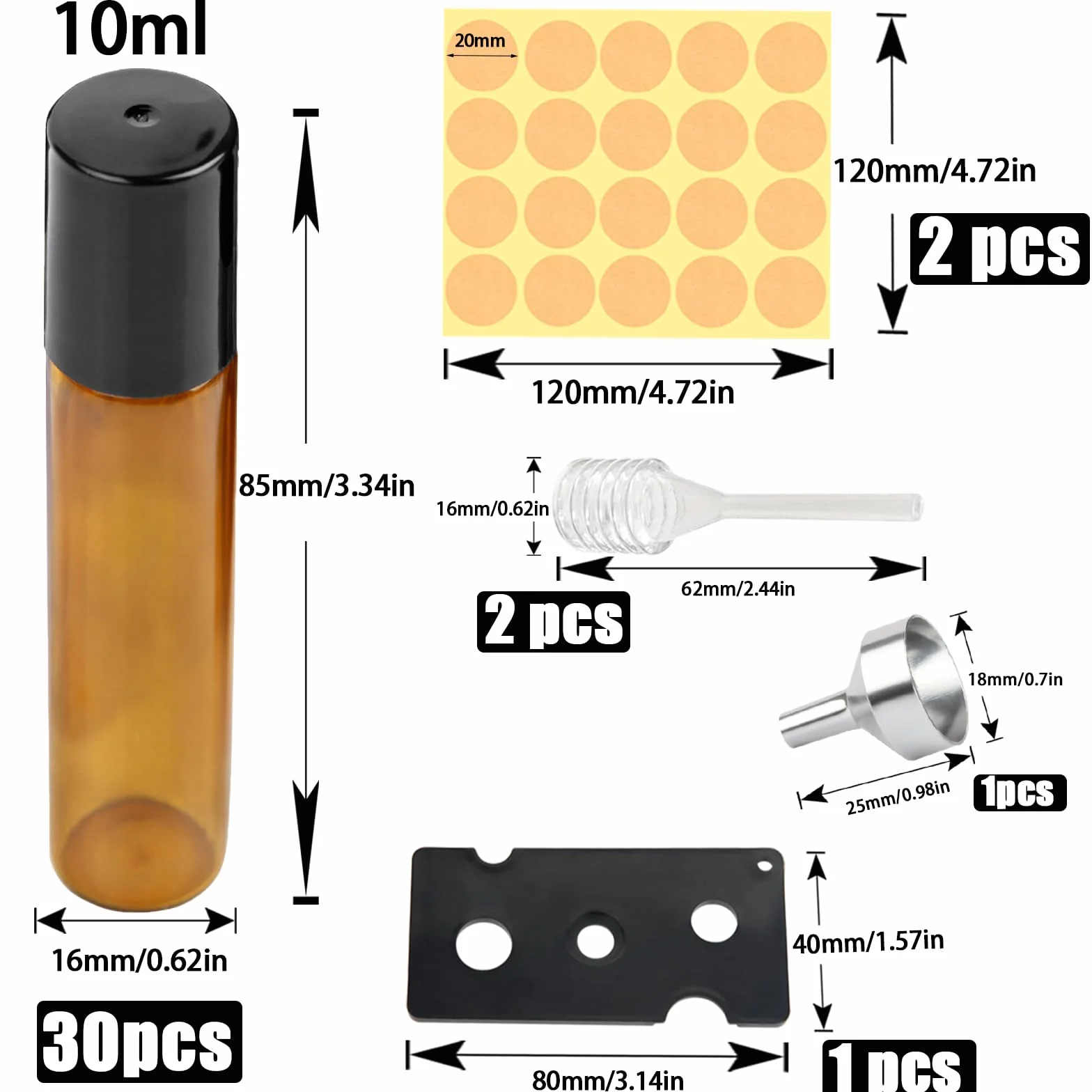 Botellas de Cristal Enrollables 10 ml para Aceite Esencial con Bola de Acero Inoxidable
