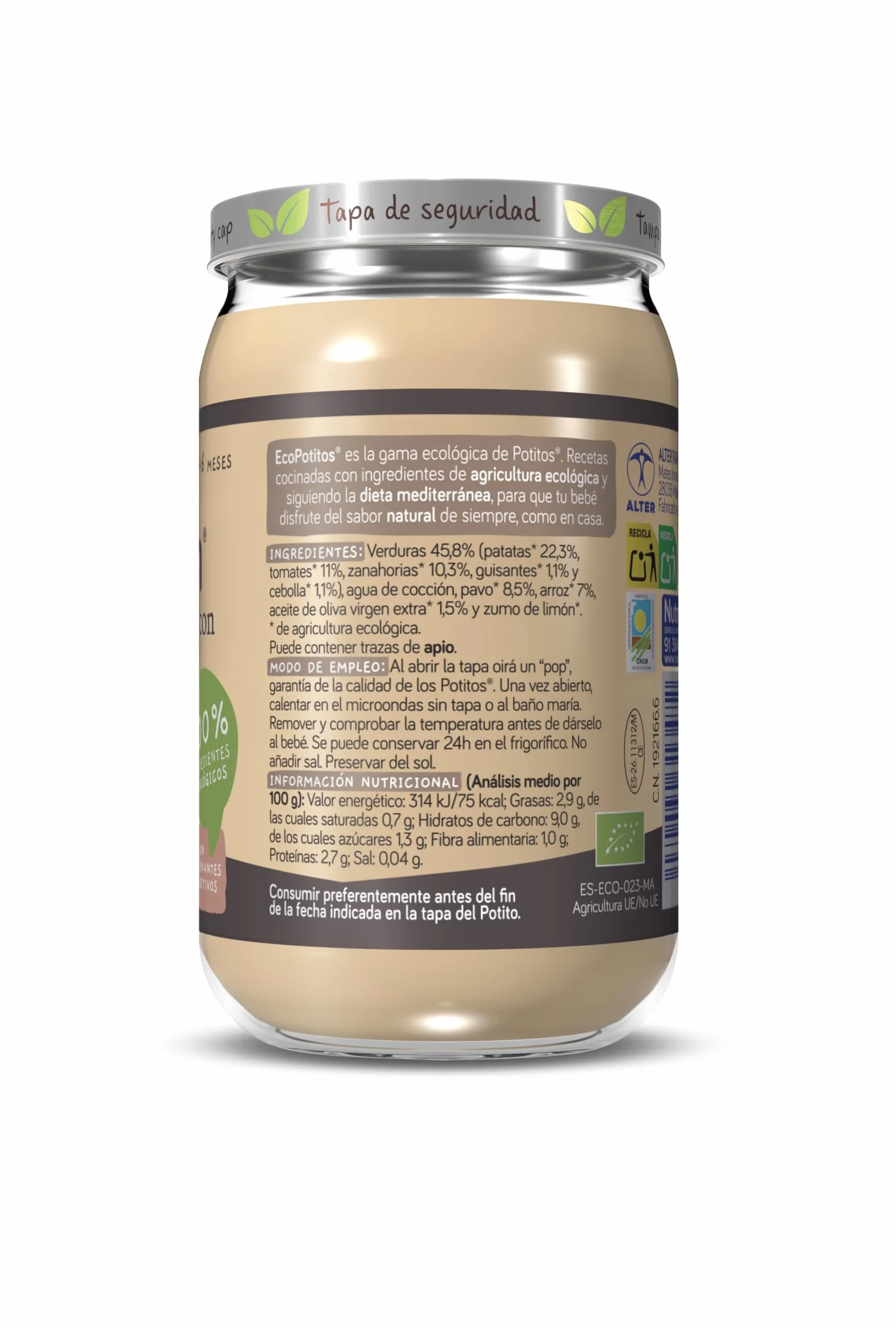 Nutribén EcoPotitos De Verduras De Huerta con Pavo - Ingredientes ecológicos - 6 x 235g