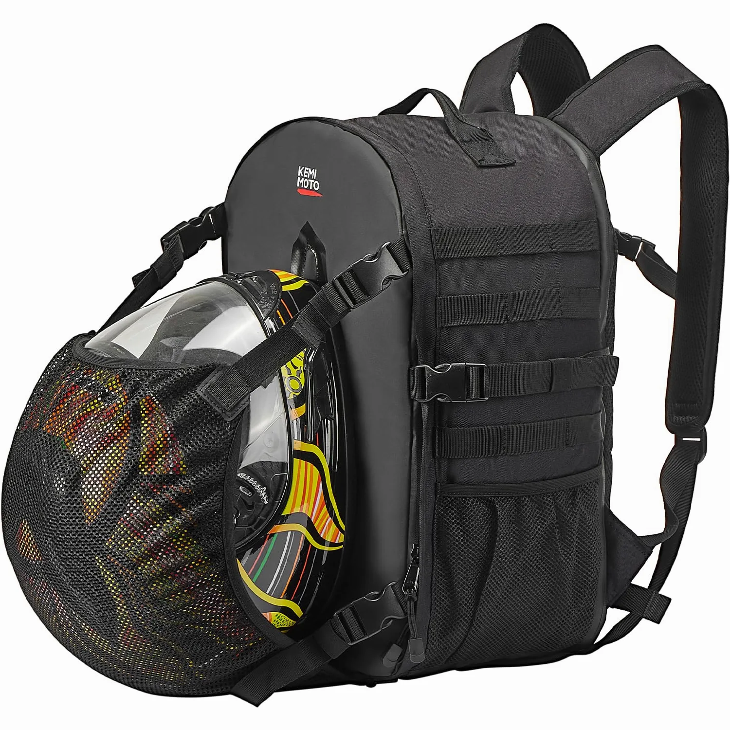 KEMIMOTO Mochila Casco de Moto, Bolsa de 35L con Red Oculta, Soporte Grande para Cascos