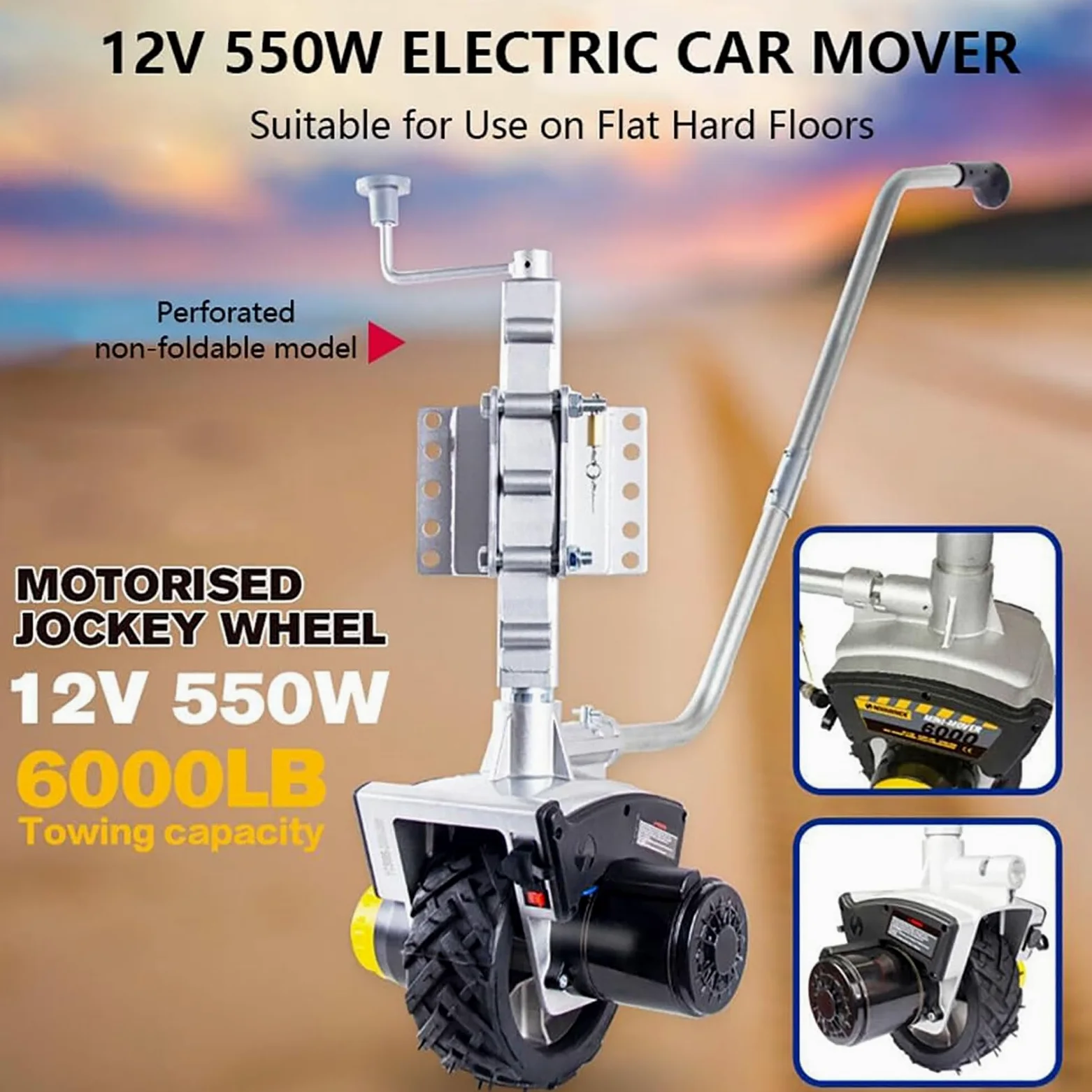 Transportador de Remolque Eléctrico, Capacidad de Remolque de 6000 LB (2722 kg), Rueda Jockey de Remolque de 550 W y 12 V con Velocidad de Movimiento de 22 pies (7 m)/min