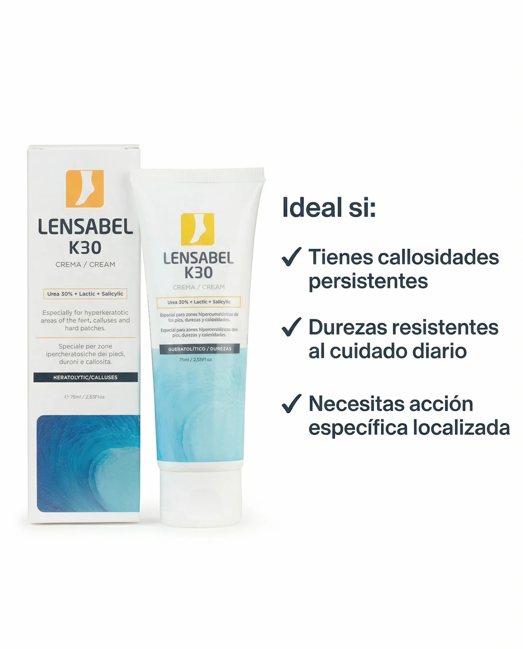 Lensa K30 Crema Pies Urea 30% Ácido Salicílico Ácido Láctico Queratolítica Callos Durezas 75 ml