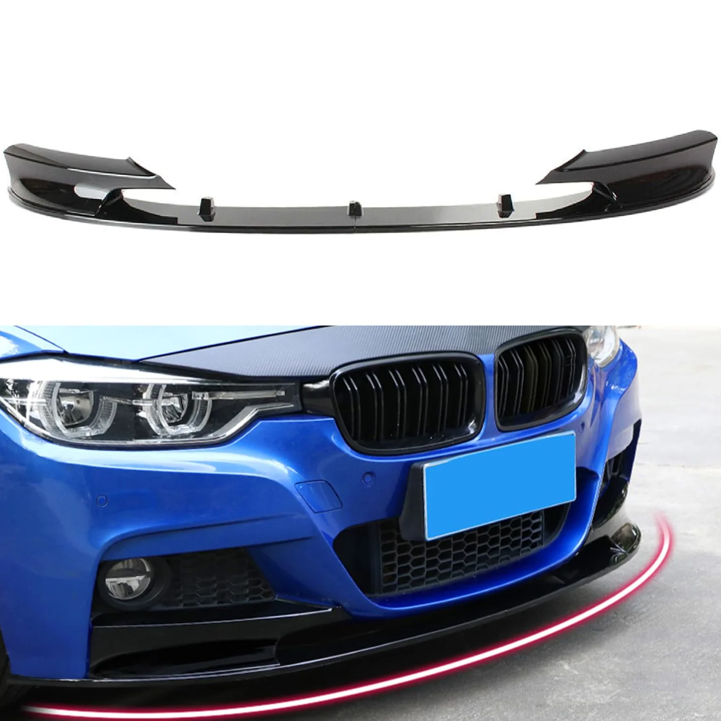 Alerón de parachoques delantero negro brillante compatible con BMW Serie 3 2012-2018 F30 F31 M Sport M-Tech