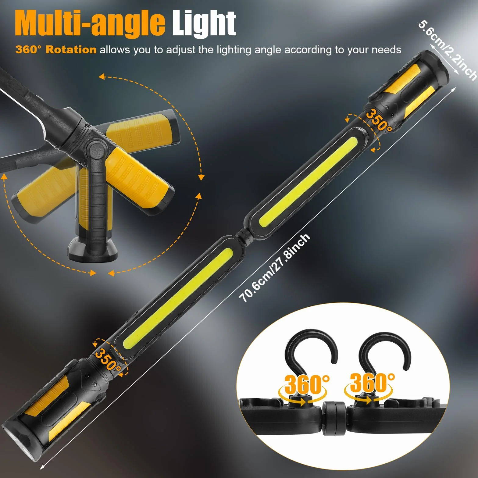 SYLSTAR Linterna Taller con Control por Sensor, 2400LM Linterna Mecanico Recargable con 3 Niveles de Brillo, 4400mAh Batería, Gancho y Base Magnética para Taller Reparación de Autos Emergencia