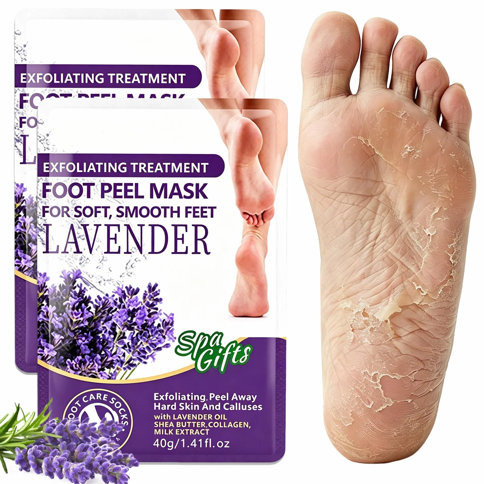 Calcetines Exfoliantes de Pies, Foot Peeling Mask, Hidratantes para Pies Secos Agrietados (Lavanda)