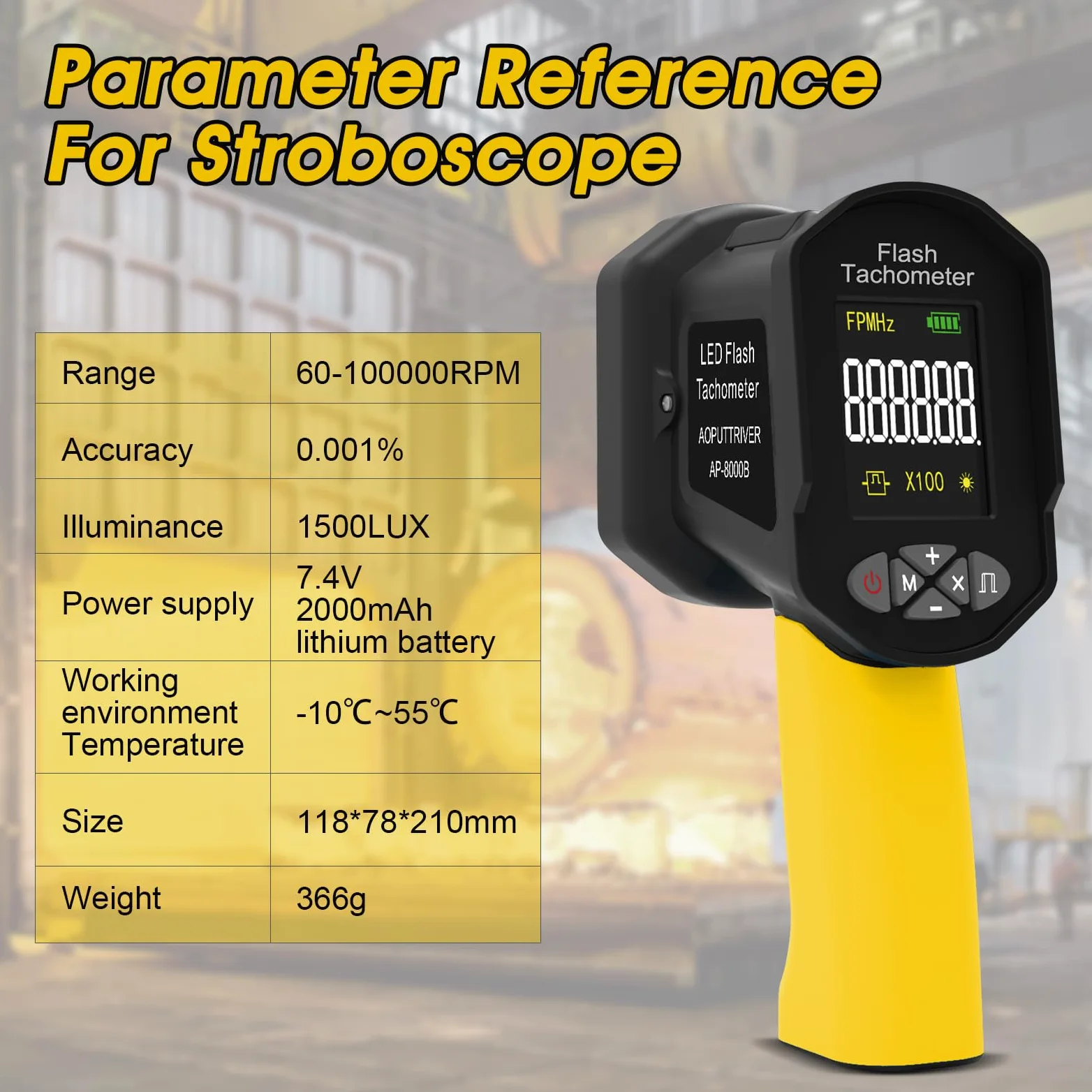 LED estroboscópico digital, tacómetro 60-100000RPM, 16 luces LED ajustable