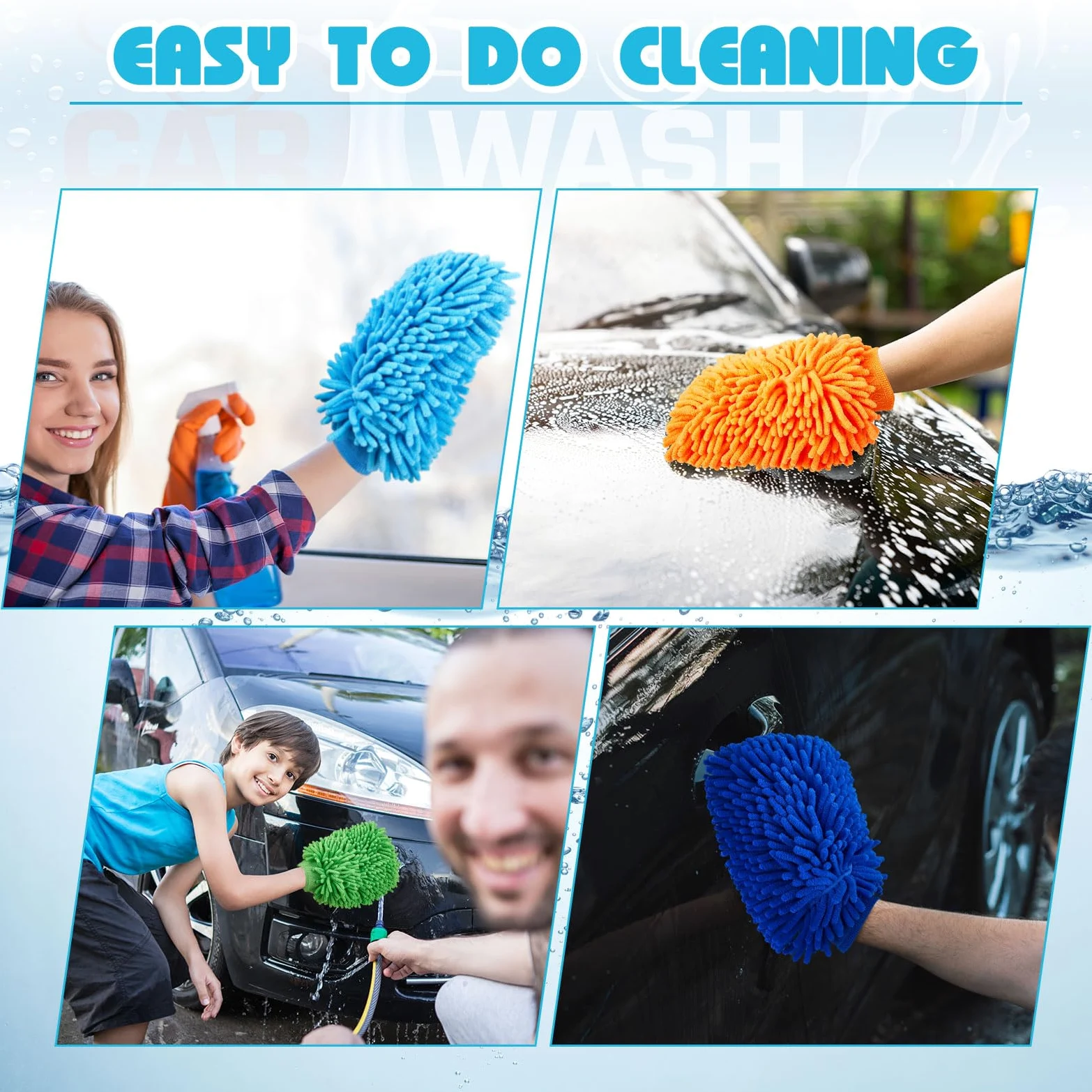 Toulite 16 manoplas de microfibra de felpilla de doble cara para lavado de coche, guantes de limpieza y secado (colores brillantes, 5.91 x 9.06 pulgadas)