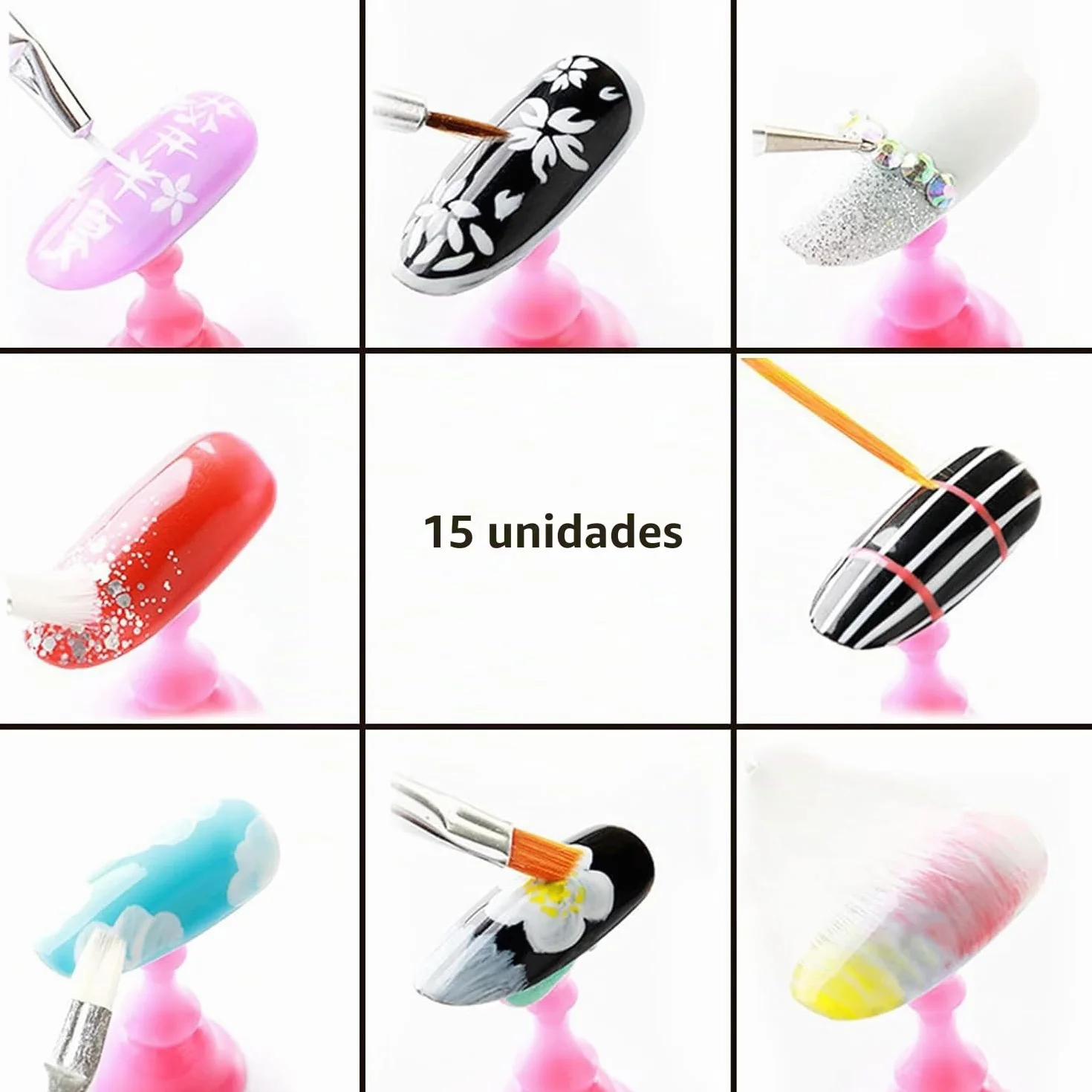 15pcs Pinceles Para Uñas, Pincel Acrílico de Gel Para Diseño de Arte de Uñas DIY