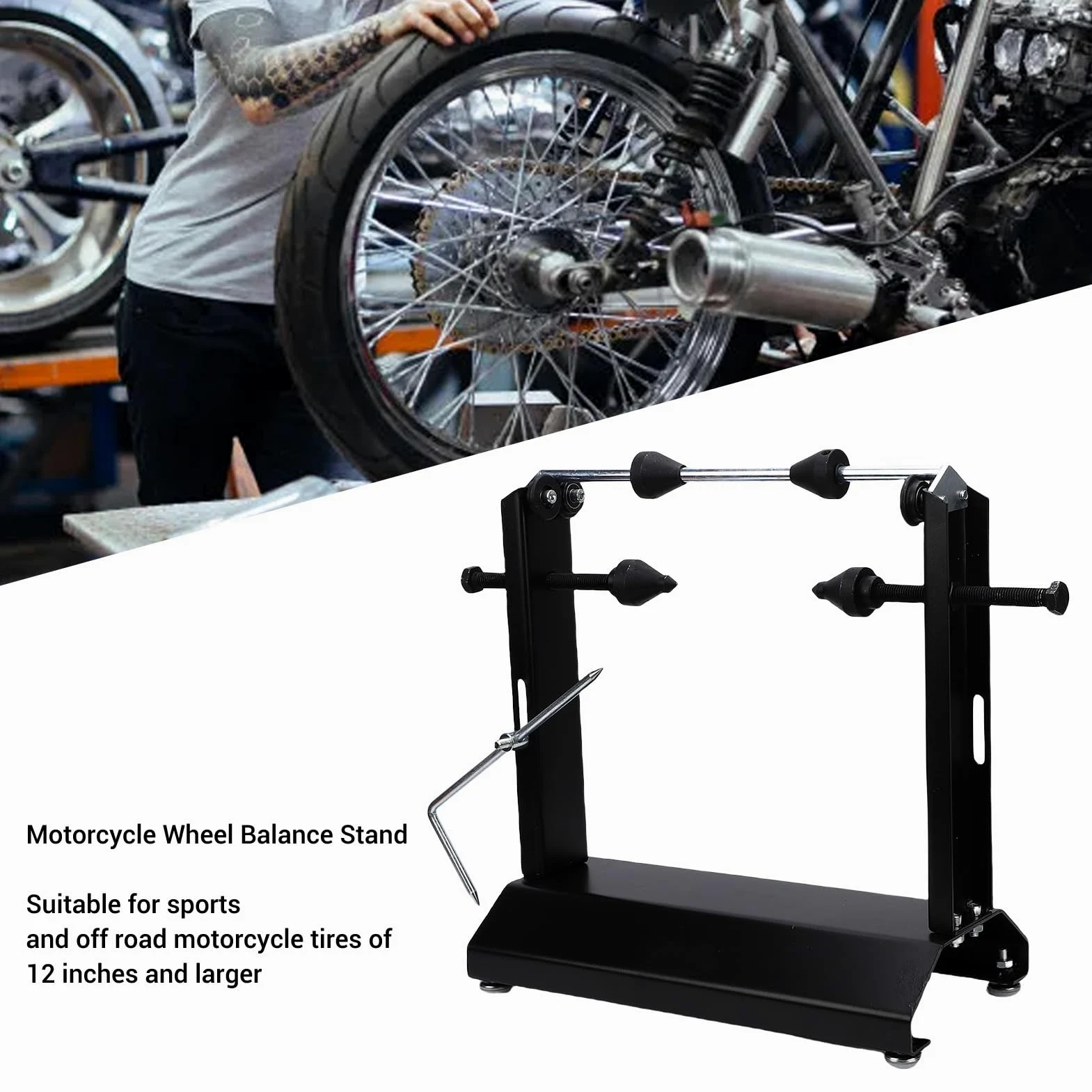 Soporte de Equilibrio de Ruedas de Motocicleta, Equilibrador de Neumáticos de Acero Resistente para Neumáticos Deportivos y Todoterreno, Ideal para Uso en Garaje