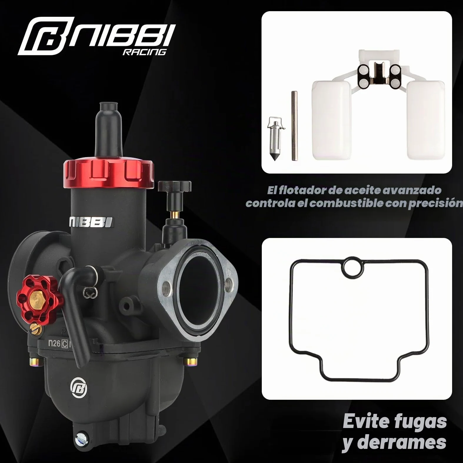 NIBBI PE 26mm Carburador Alto Rendimiento para Motos 150cc-200cc con 3 Boquillas un Inyección Piloto y Revestimiento Protector Apto para Cross, Dirt Bike, ATV, Motocross, Pit Bike, Mini GP