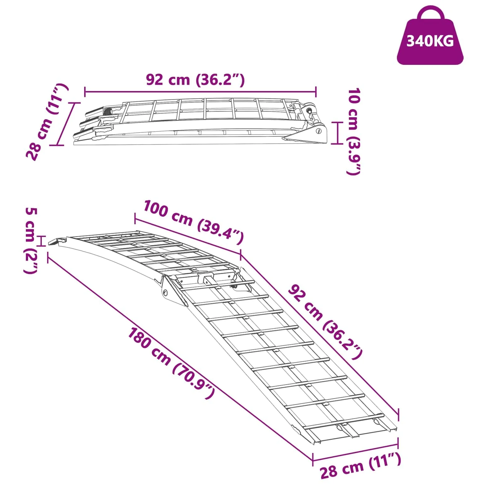 vidaXL Rampas para Motocicletas Plateado 340 kg por Pieza Aluminio