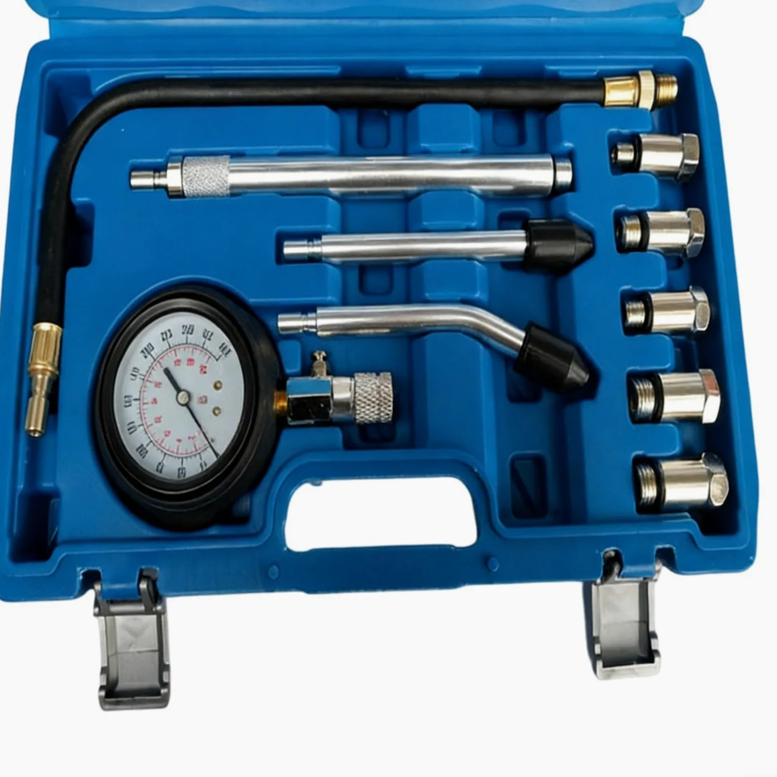 Medidor de compresión de motor de conexión rápida 0-300 PSI, kit de 11 piezas con adaptadores de 18 mm/16 mm/14 mm/12 mm/10 mm para diagnóstico de coche
