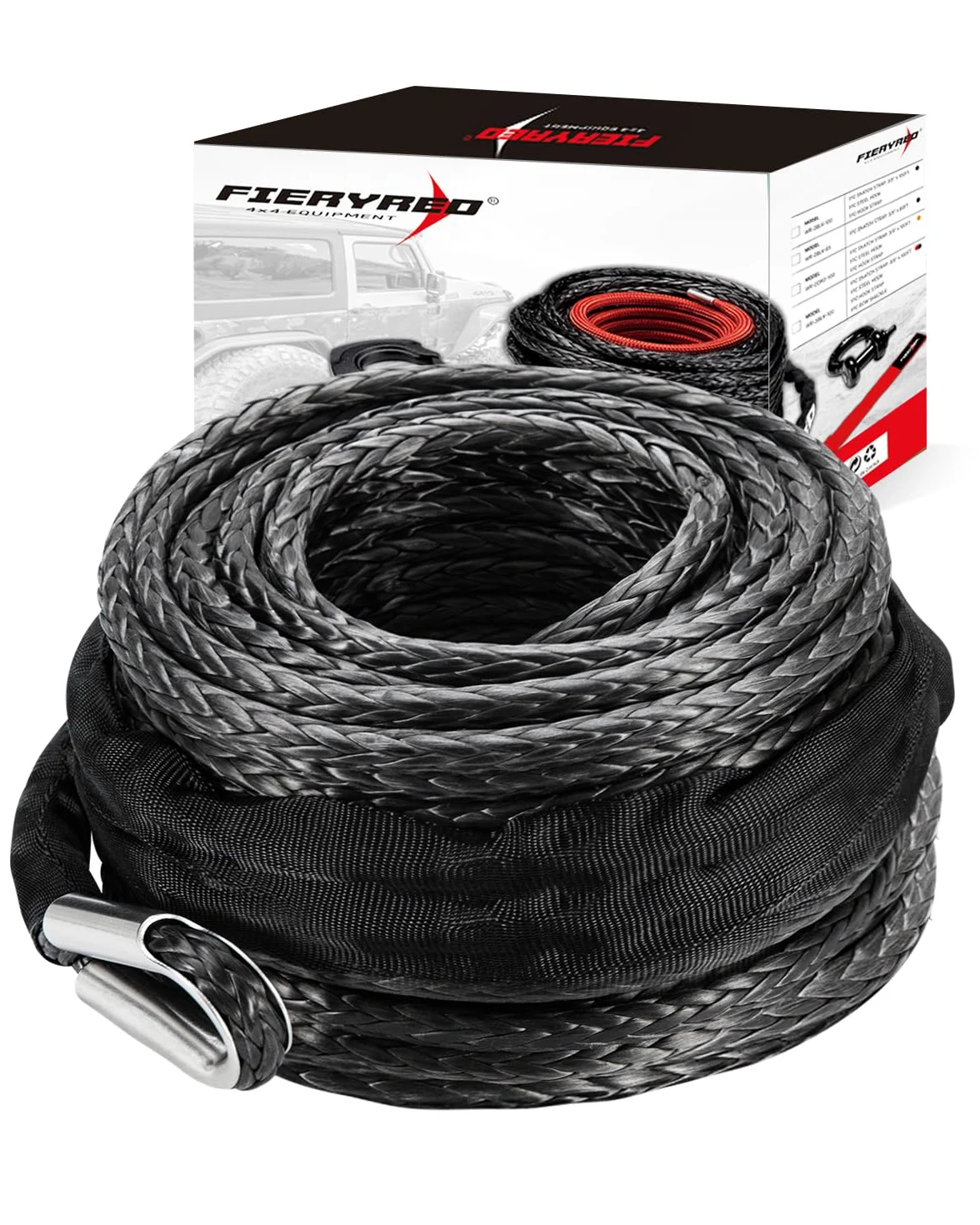 FieryRed - Cable de recuperación de Remolque sintético Resistente de 0,95 cm x 2,54 m, Color Negro para vehículos Todoterreno ATV UTV SUV y Motocicleta