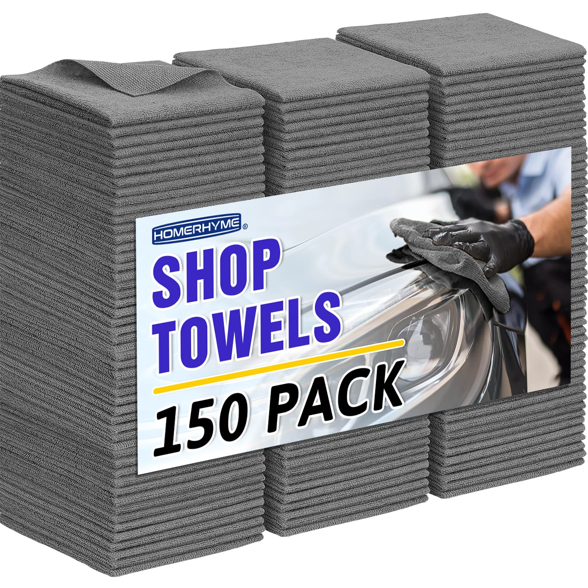 HOMERHYME Toallas de microfibra, paquete de 150 toallas de limpieza, a granel, multiusos, sin pelusas, trapos de limpieza, paño de limpieza de microfibra de grado comercial para coche, cocina, garaje,
