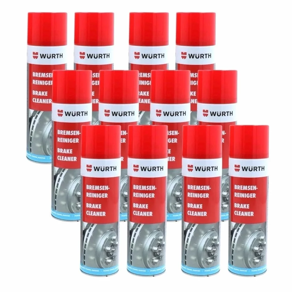WURTH Limpiador de Frenos 500 ml – Pack de 12 Unidades – Spray Profesional para Limpiar Frenos, Embragues, Motores y Piezas Metálicas – Ref. 08901087