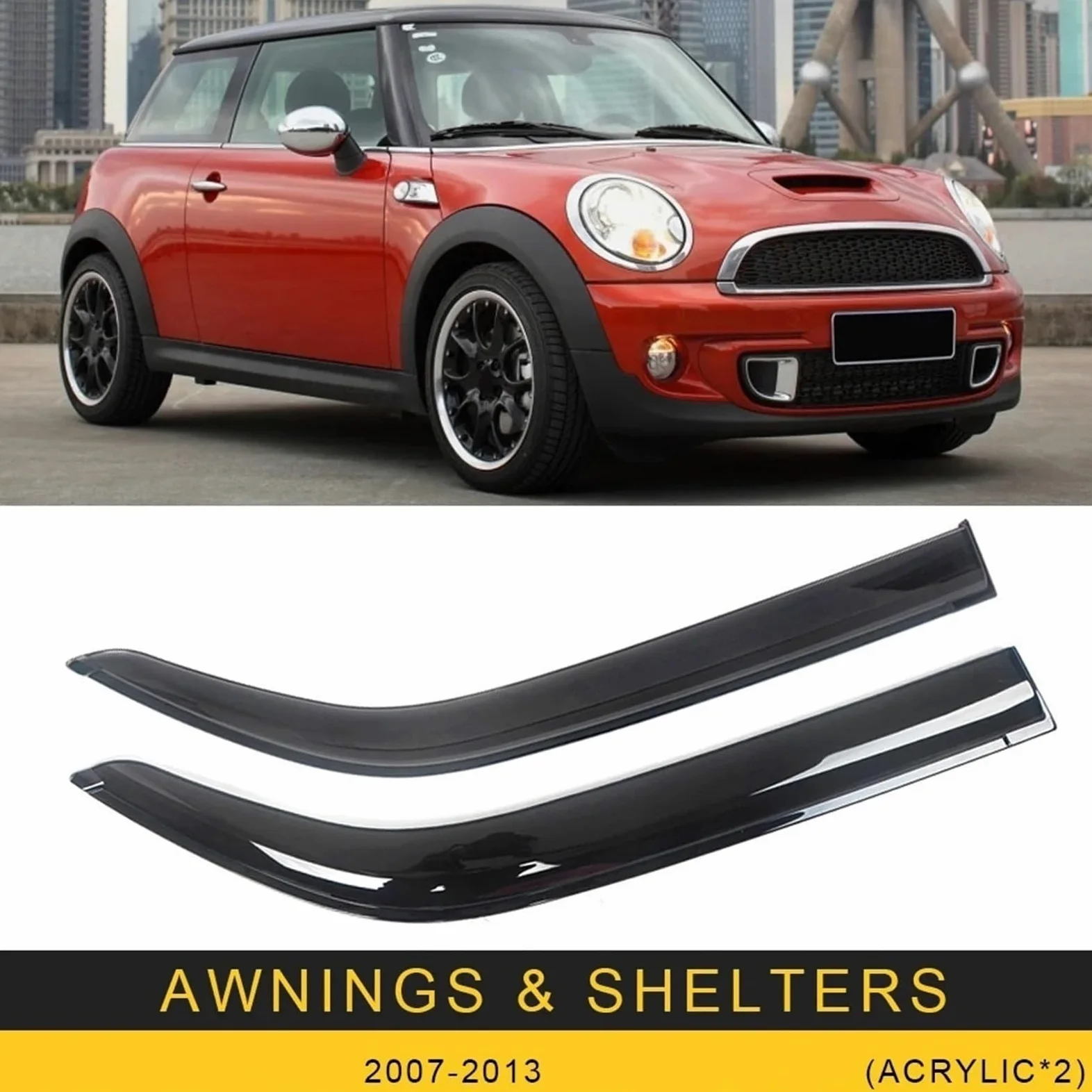 Coche Deflectores de aire Compatible con Mini para Cooper R50 R53 R55 R56 2002-2013 Visera lateral para ventana de coche, toldos de ventilación, refugios, protector contra la lluvia, Ventvisor ( Size