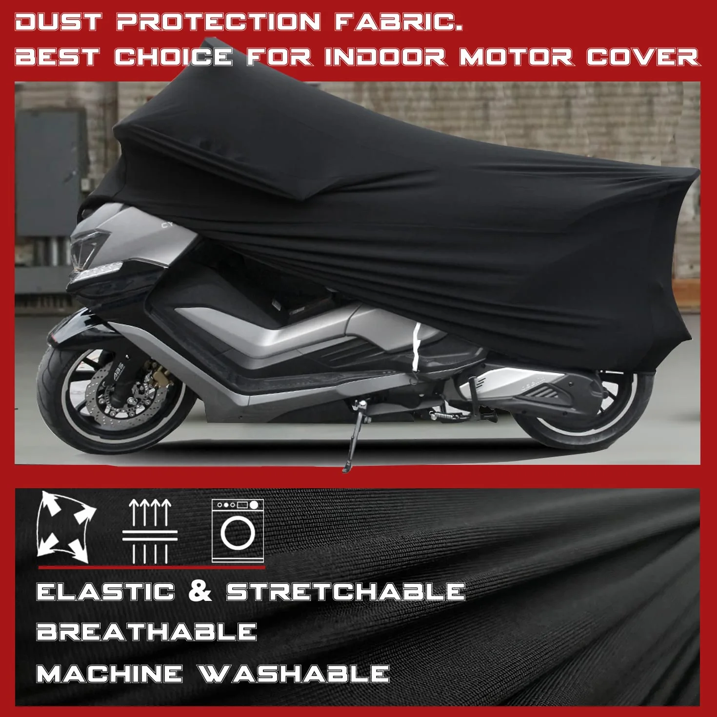 Funda Moto Interior Cubierta Motocicleta Elastica Stretch Suave para Motocicleta Ciclomotor Motocross Scooter Vespa, XXL: Longitud del Vehículo (200 a 221cm)