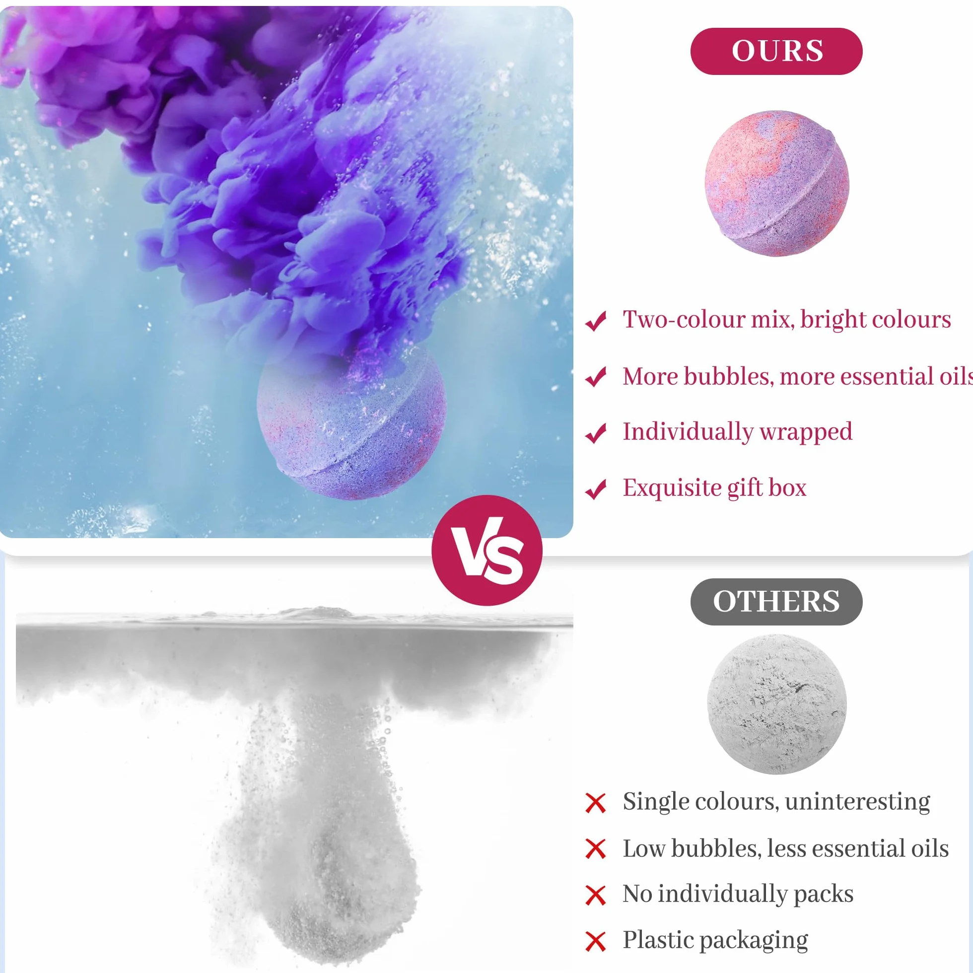 Bombas de Baño Orgánicas Naturales Veganas con Aceites Esenciales, Regalo de Spa Individual para Mujer