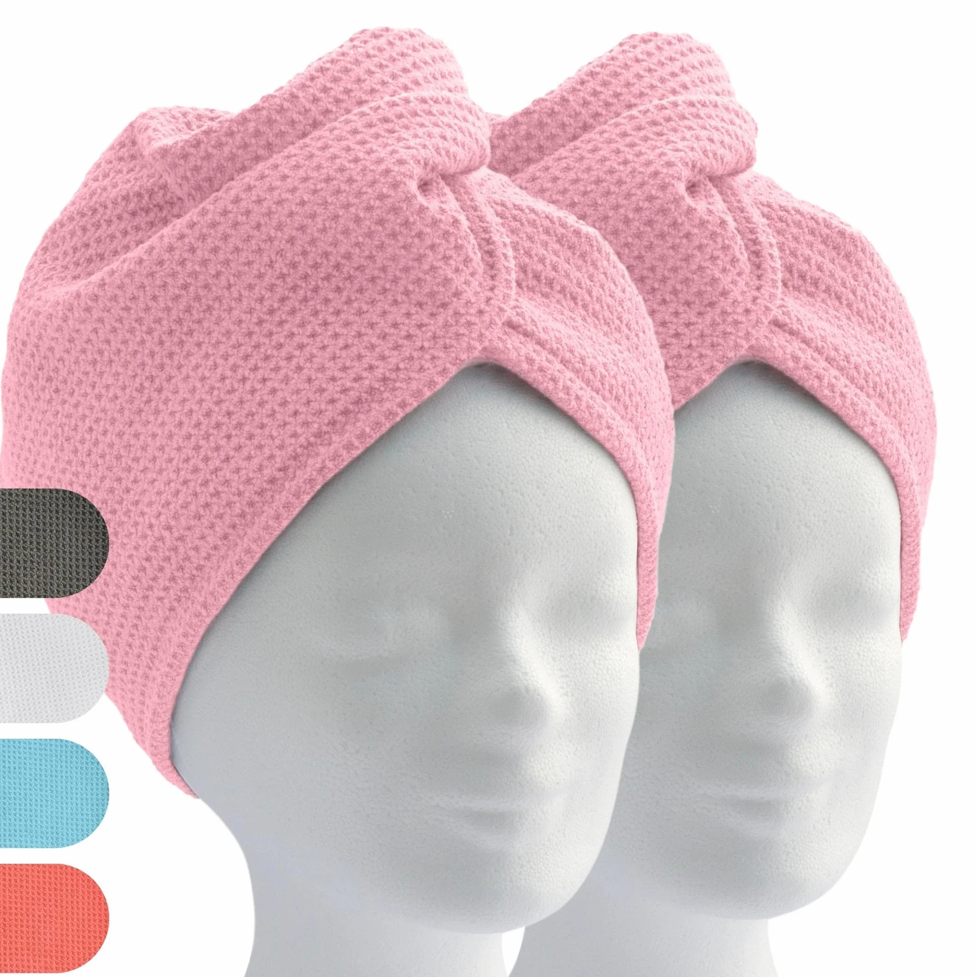 Toalla Turbante de Microfibra para el Pelo con Botón (2 Unidades, rosé)