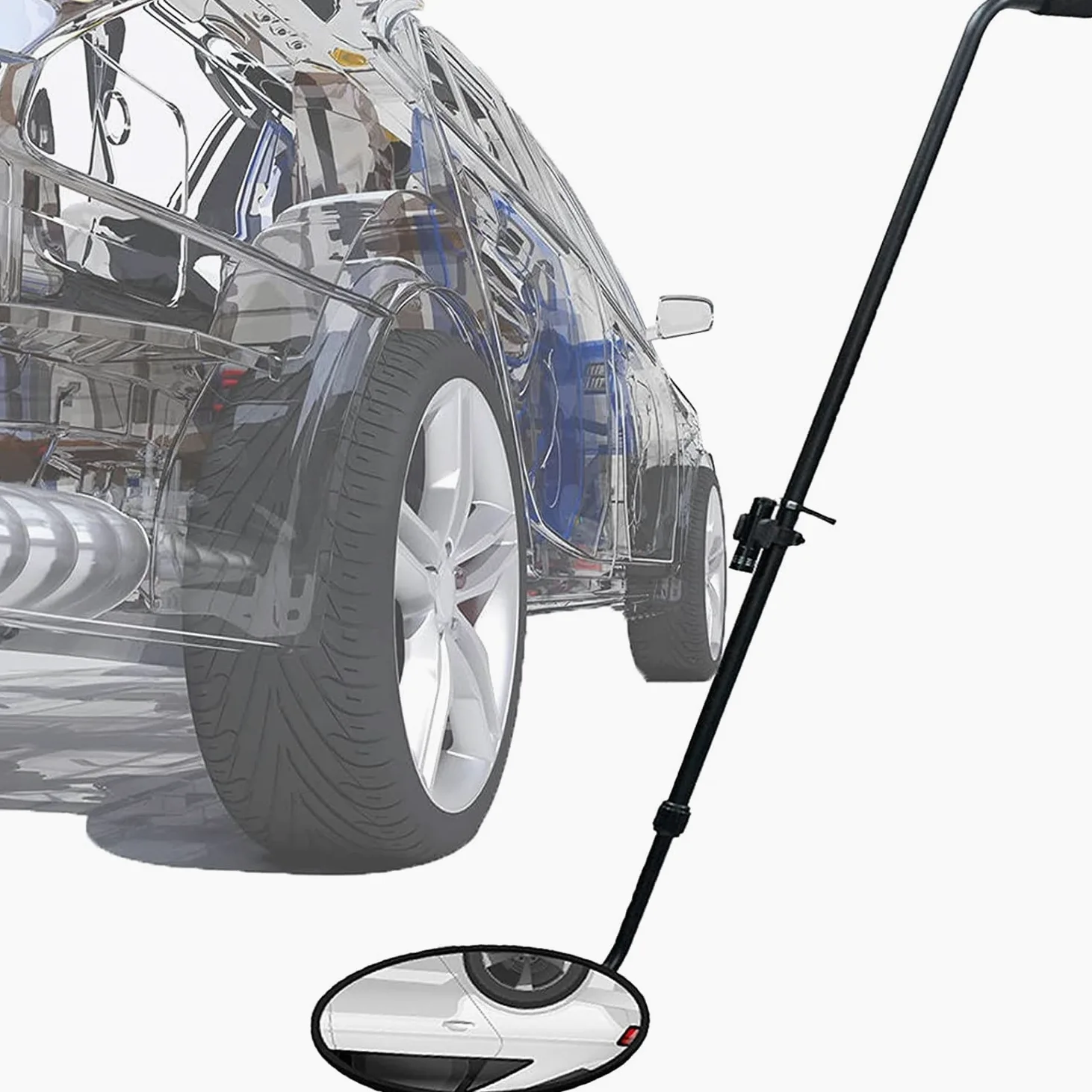 Espejo de inspección de Bajos de vehículos - 12", Espejo de Seguridad Convexo de acrílico con Mango Combinado de Aluminio y Linterna LED y Bolsa de Almacenamiento Especial,