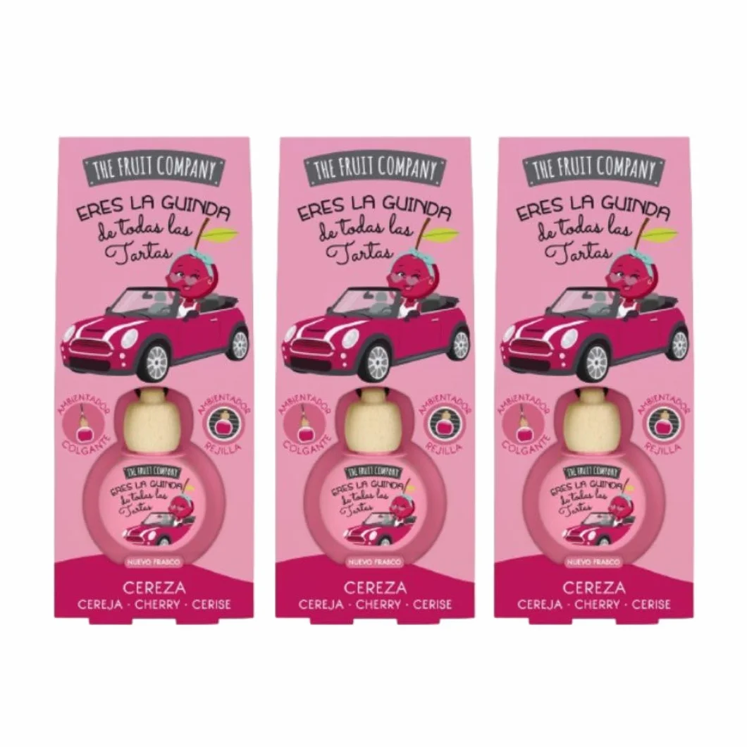 Pack de 3 Ambientadores Coche 2en1 The Fruit Company | Aroma Frutal, Absorbe Olores, Sin Alcohol, Extractos Naturales | Rejilla o Colgante | Larga Duración +45 Días (CEREZA)