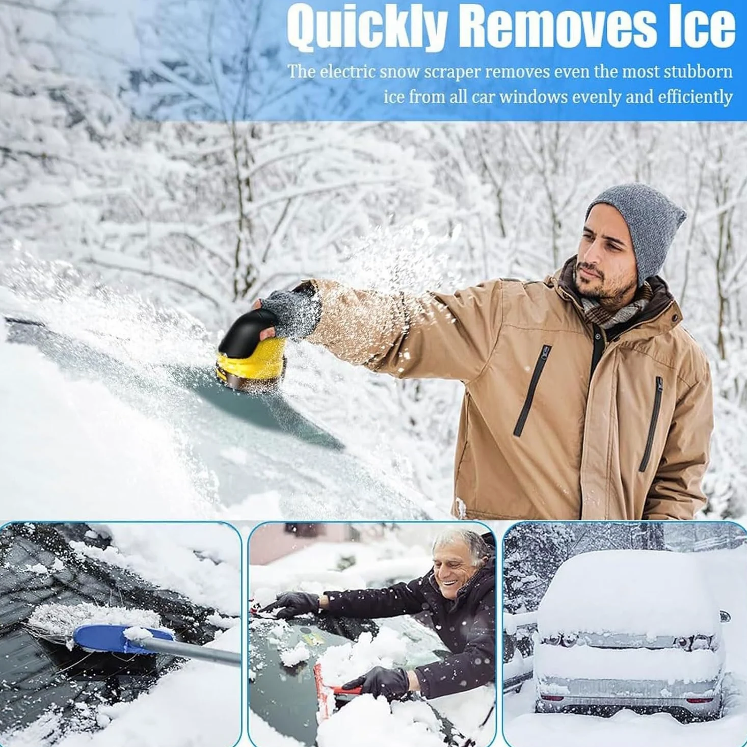 Rascador de hielo inalámbrico | Removedor de nieve recargable por USB para parabrisas de coche | Disco giratorio para una rápida limpieza de nieve