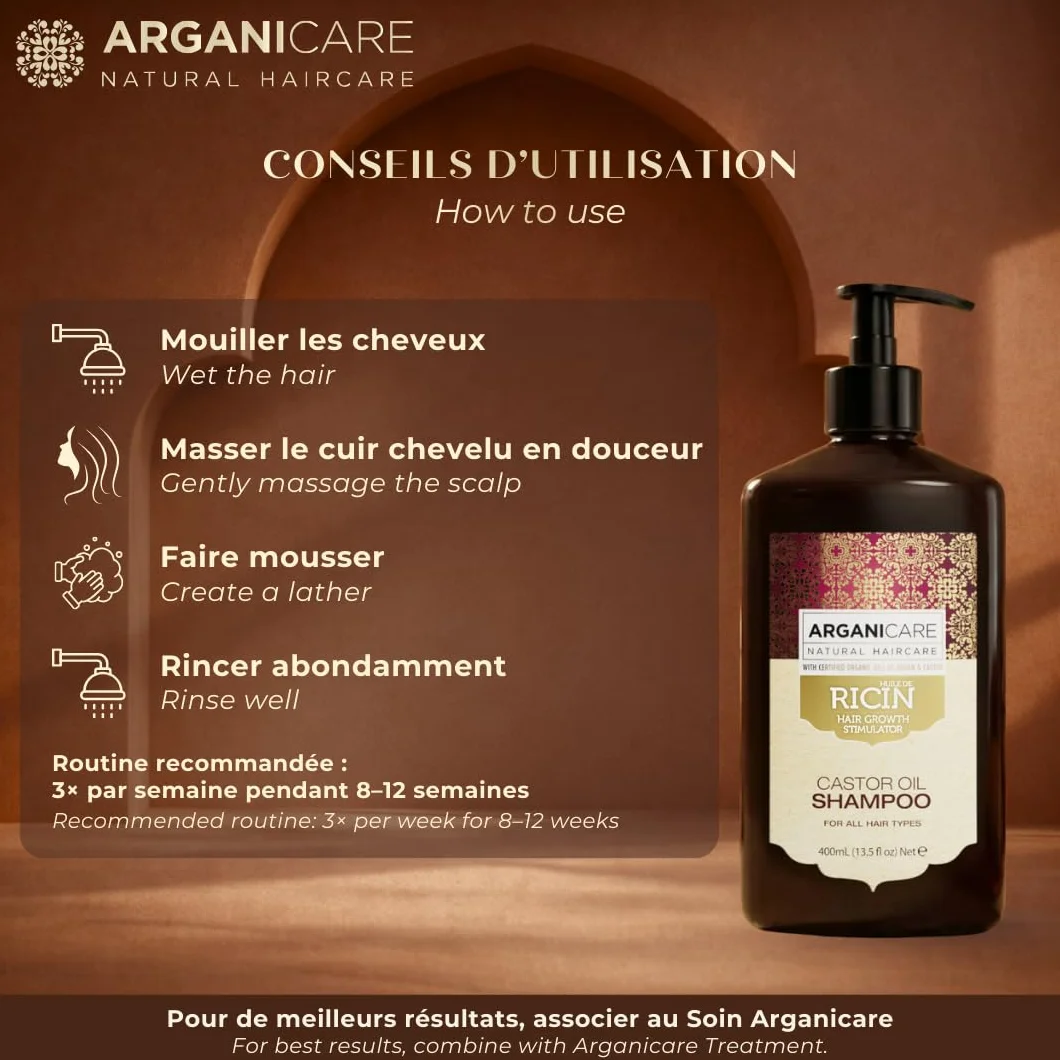 Arganicare Champú crecimiento cabello aceite ricino argán orgánico 400 ml