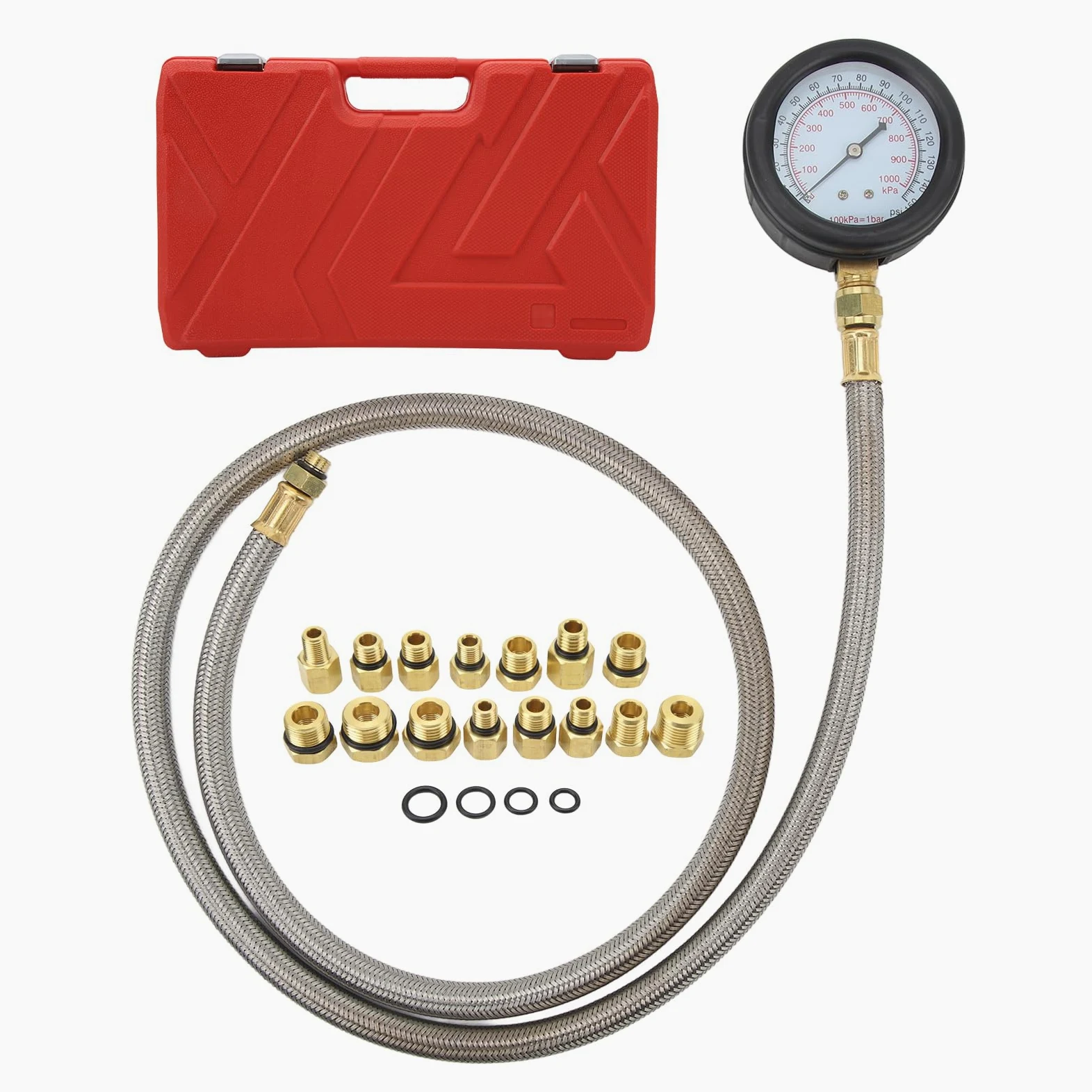 Herramienta de prueba de presión de aceite con 15 adaptadores Escala de calibre de 0 a 150 psi Kit de probador de presión de tubo flexible Universal para vehículos