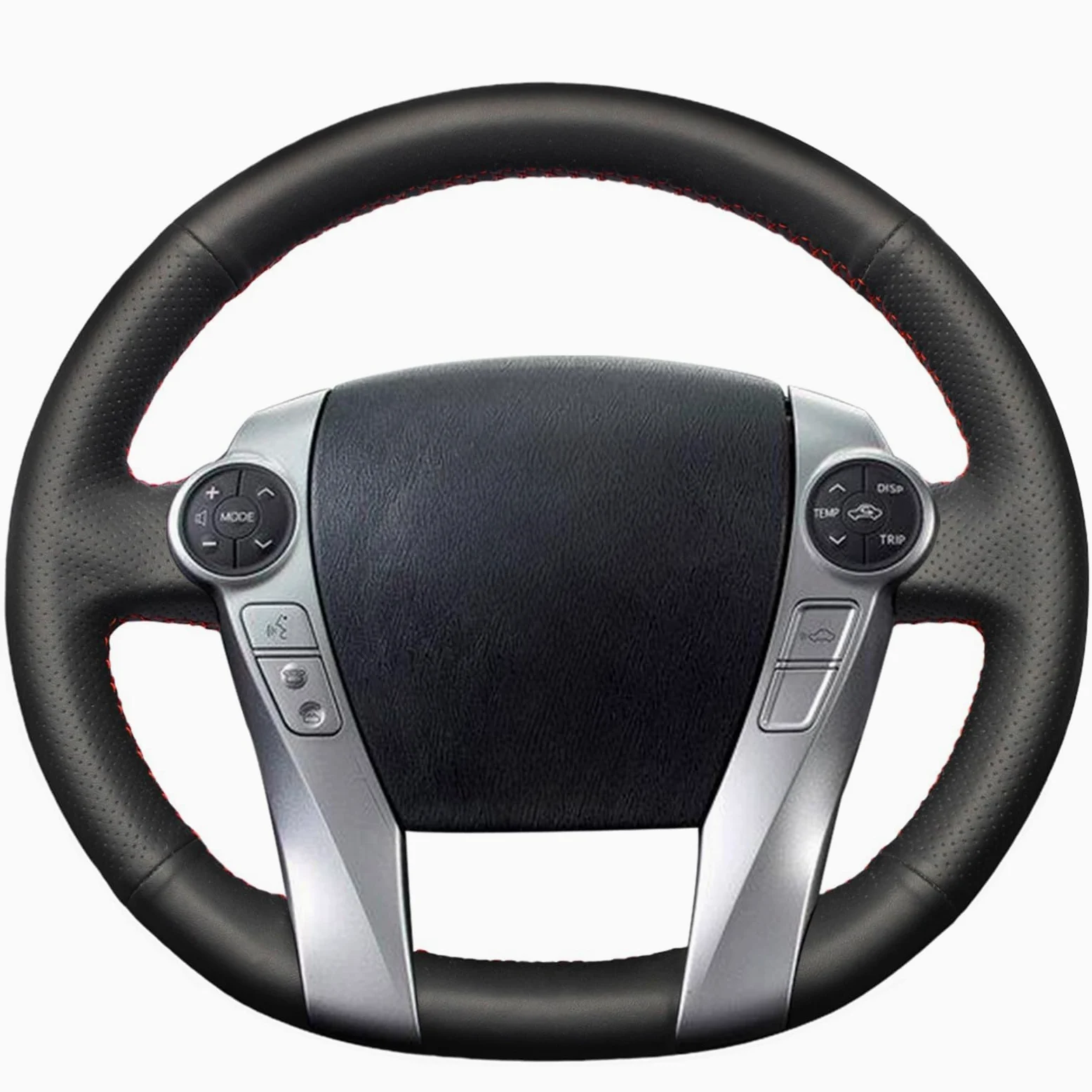 Fundas para Volante de Coche de Cuero Genuino Negro Cosidas a Mano para Prius 30 (XW30), Prius+, Prius C y Prius Aqua (Cuero Genuino/Hilo Negro).