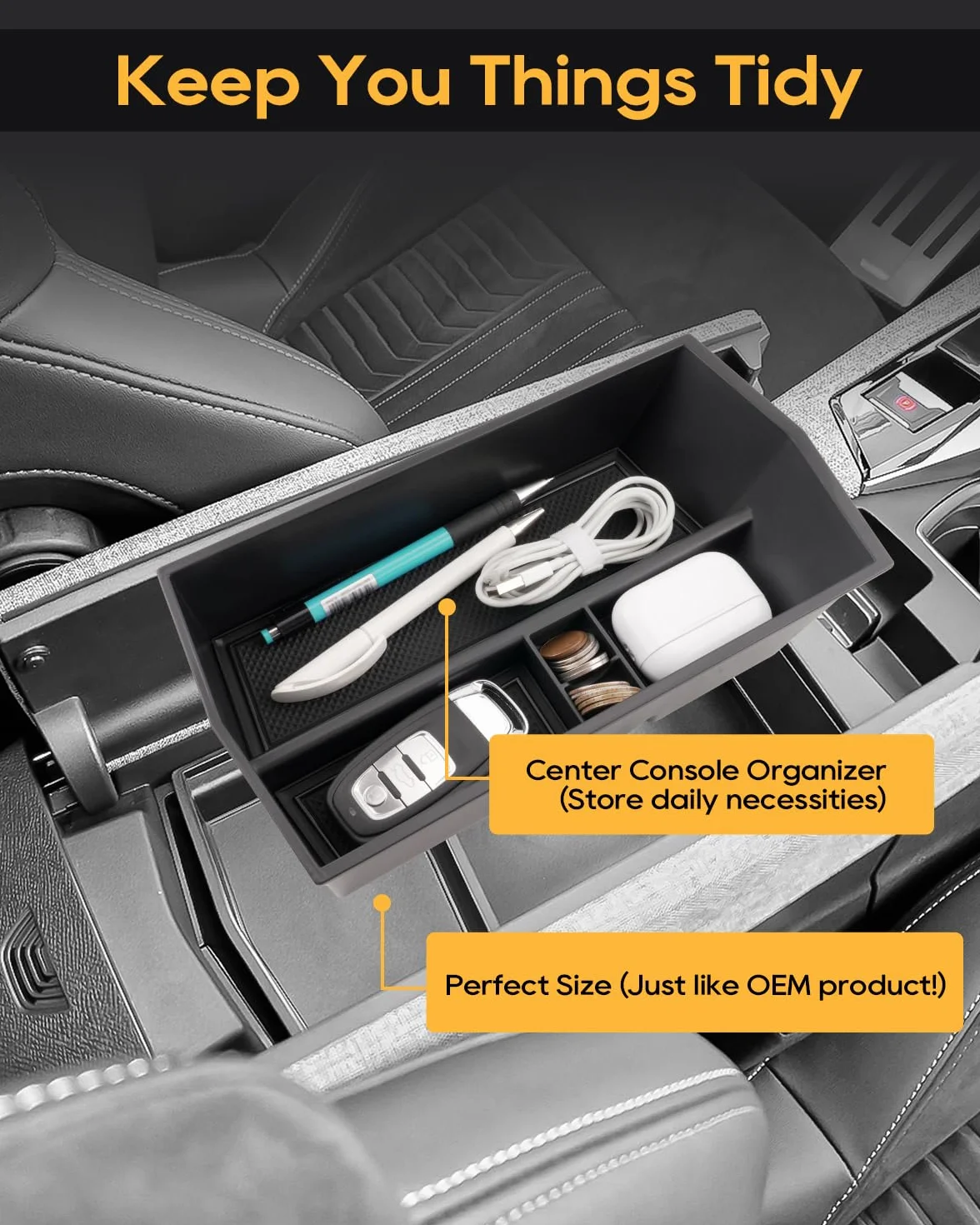LFOTPP Caja de almacenamiento para consola central compatible con Peugeot E-3008 E-5008 EV GT Allure 2024 2025, E3008 P64, organizador de reposabrazos, bandeja para reposabrazos central, guantera