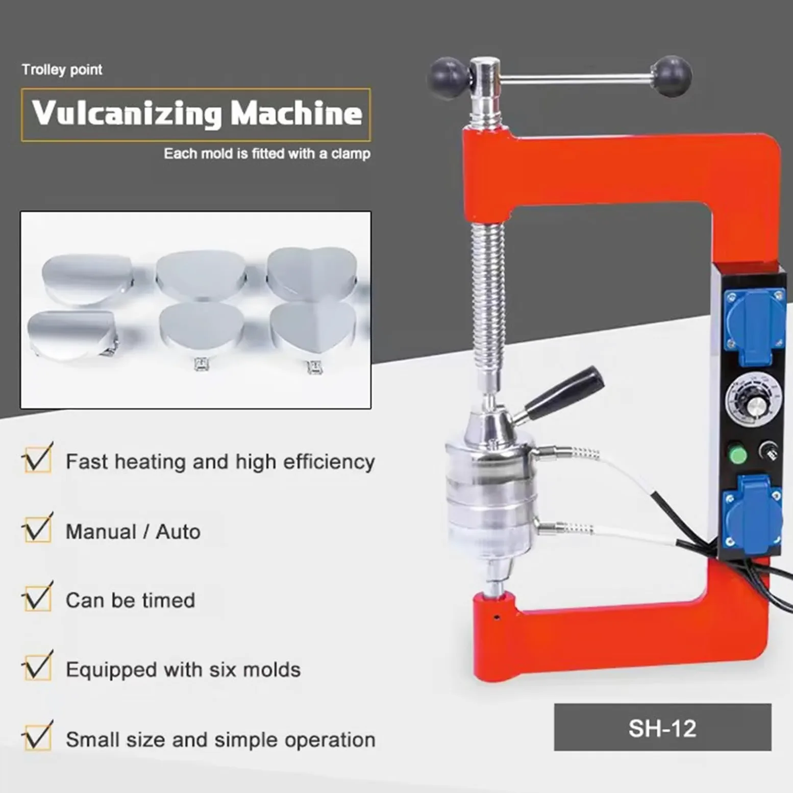 Kit de reparación de neumáticos, esparcidor de neumáticos automático y vulcanizador con 6 moldes para 150-180 ℃, juego de herramientas de reparación de neumáticos de equipo de garaje