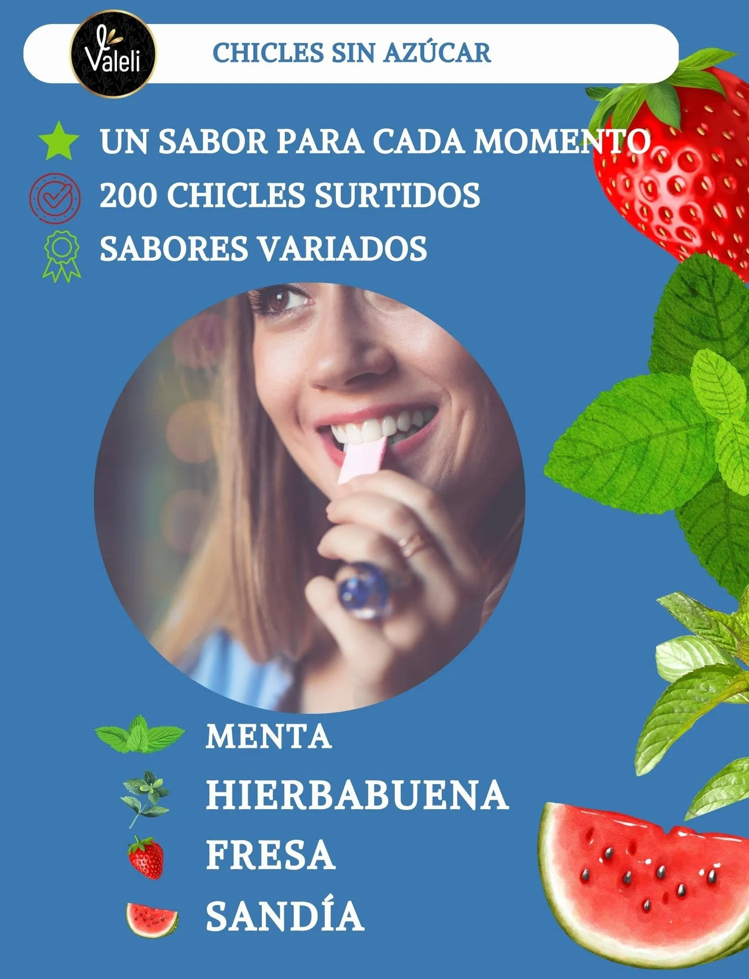 Happydent Chicles sin Azúcar 200 und Bolsa Chuches 80gr Sabores surtidos menta hierbabuena sandía fresa