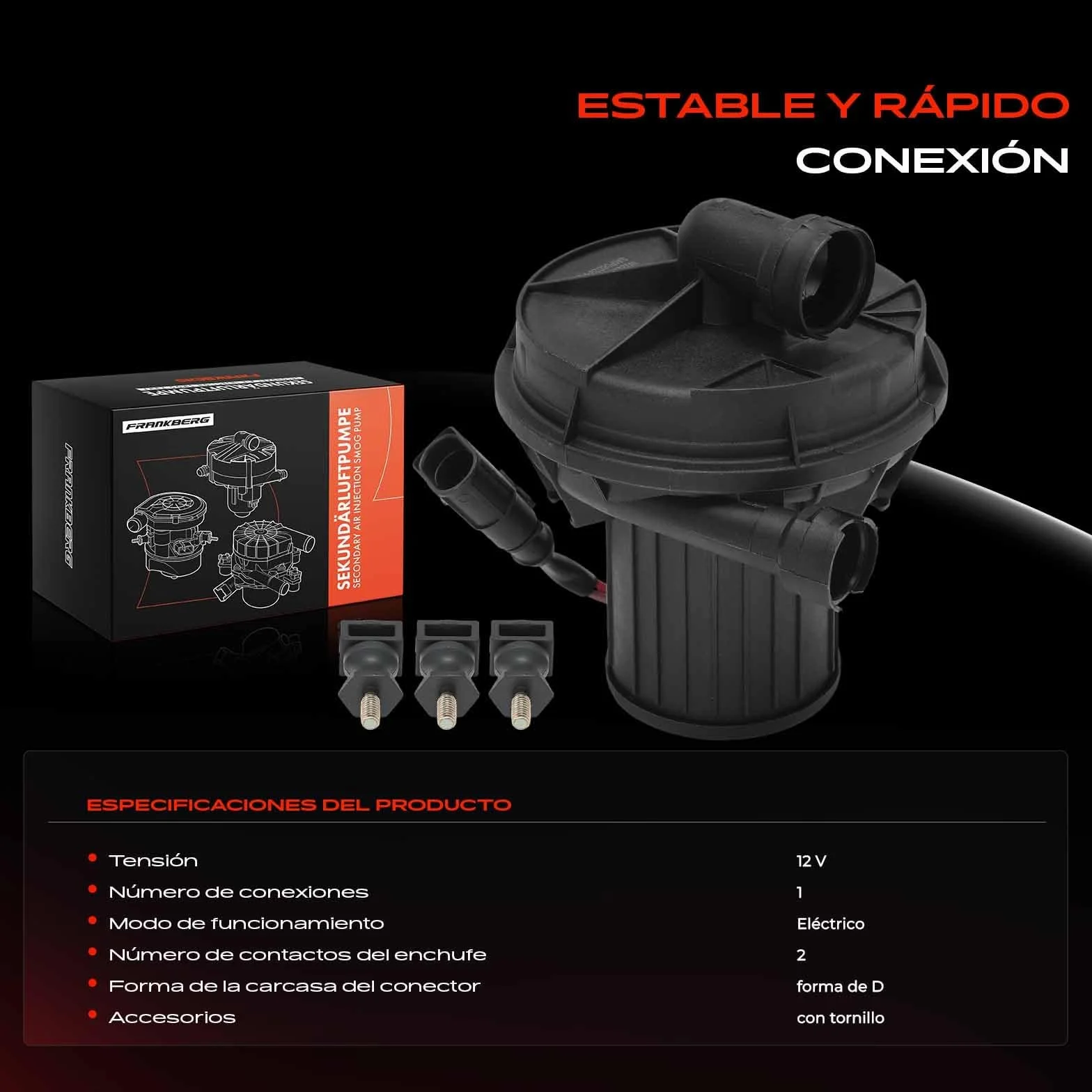 Frankberg Bomba de aire secundaria 2 Polos Compatible con A4 8D2 1.6L A3 8L1 1.6L A3 Sportback 8PA 1.6L A4 8D2 1.8L A3 8L1 1.8L Replace# 06A959253E
