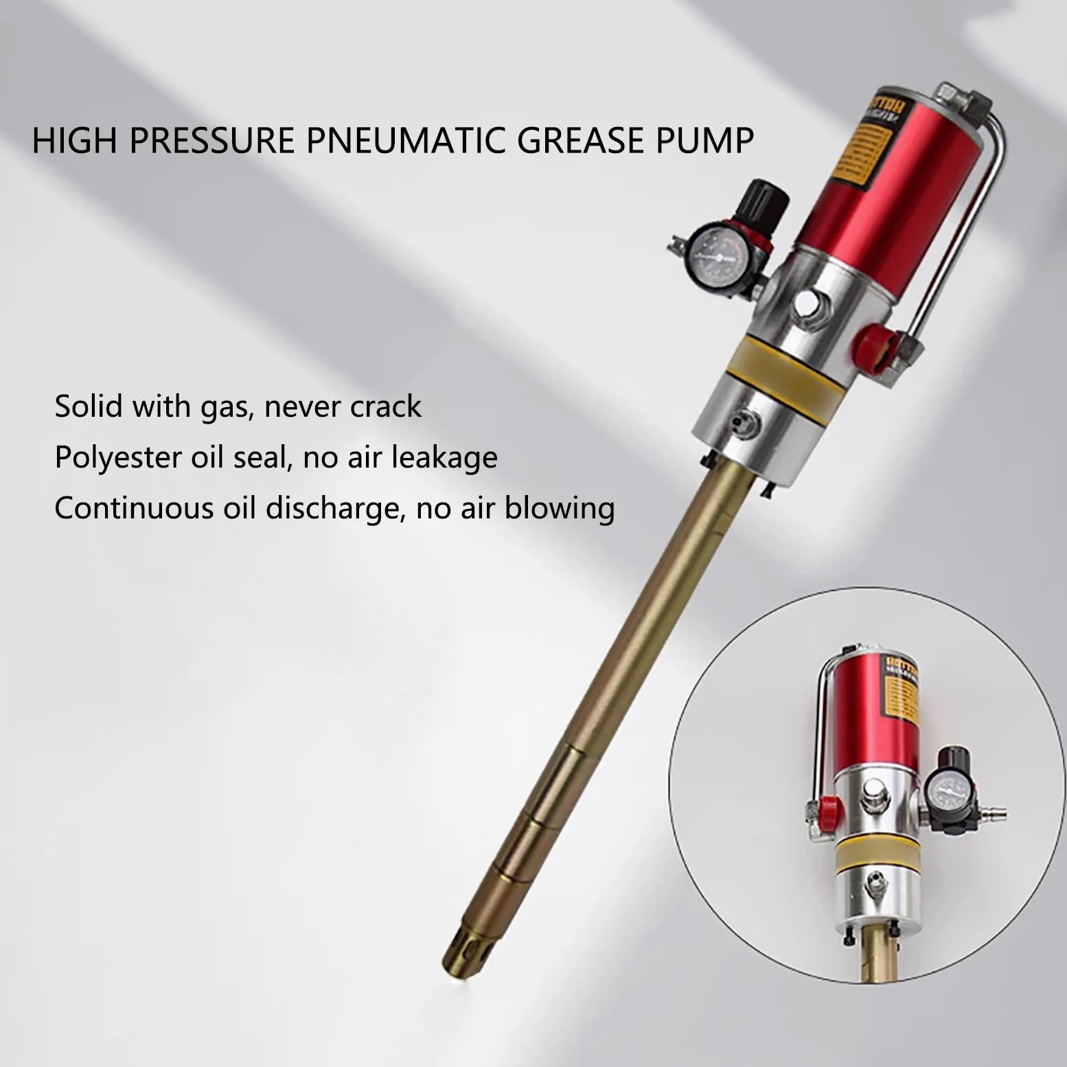 Pistola De Grasa Neumática, Bomba De Grasa Neumática Tipo Cartucho Con Relación De Presión De 50:1 Y Caudal De Aceite De 0,85 L/min. Pistola De Grasa Con Tubo De 4 M.