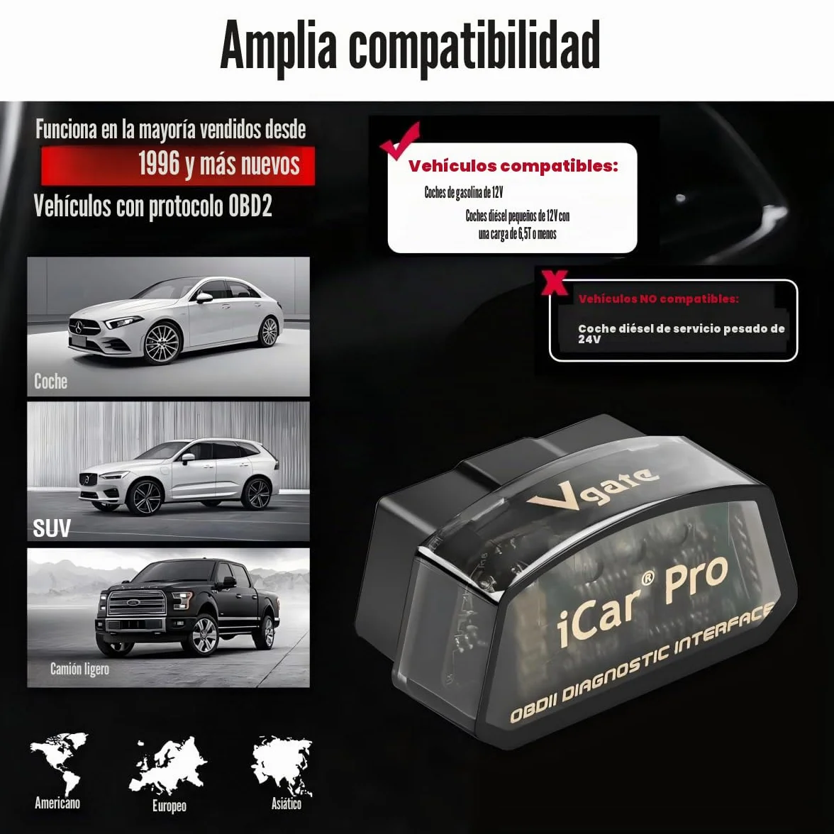 Vgate iCar Pro Bluetooth 4.0 (BLE) OBD2 Fault Code Reader OBDII Code Scanner Car Check Engine Light para iOS/Android | Lector de código de falla, OBDII, luz de comprobación de motor de coche, compatible con iOS/Android