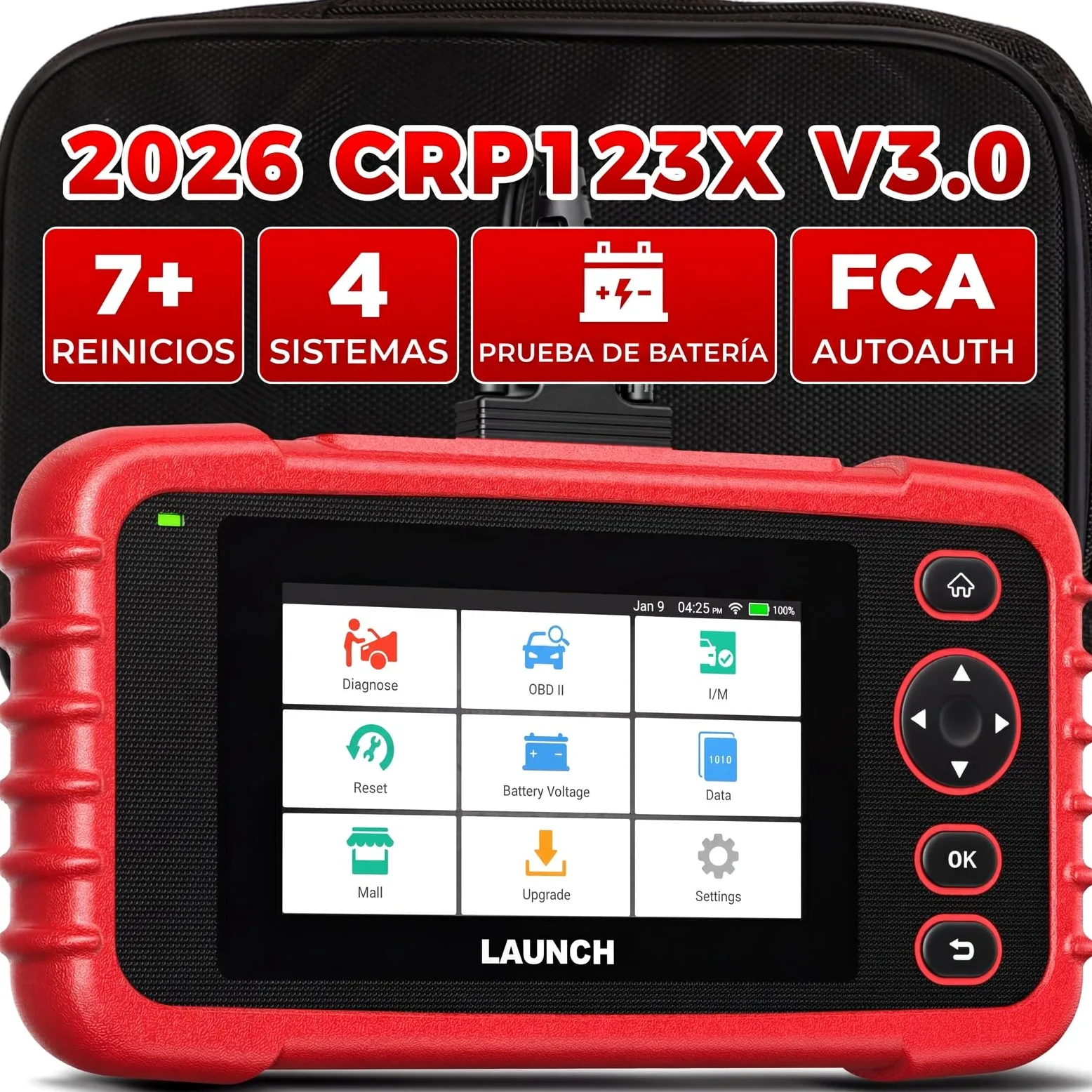 LAUNCH CRP123X V3.0 64G - Dispositivo de diagnóstico profesional OBD2 para todos los coches y marcas - Diagnóstico de 4 sistemas con reinicio: servicio de aceite EPB DPF, prueba de batería SAS/BMS