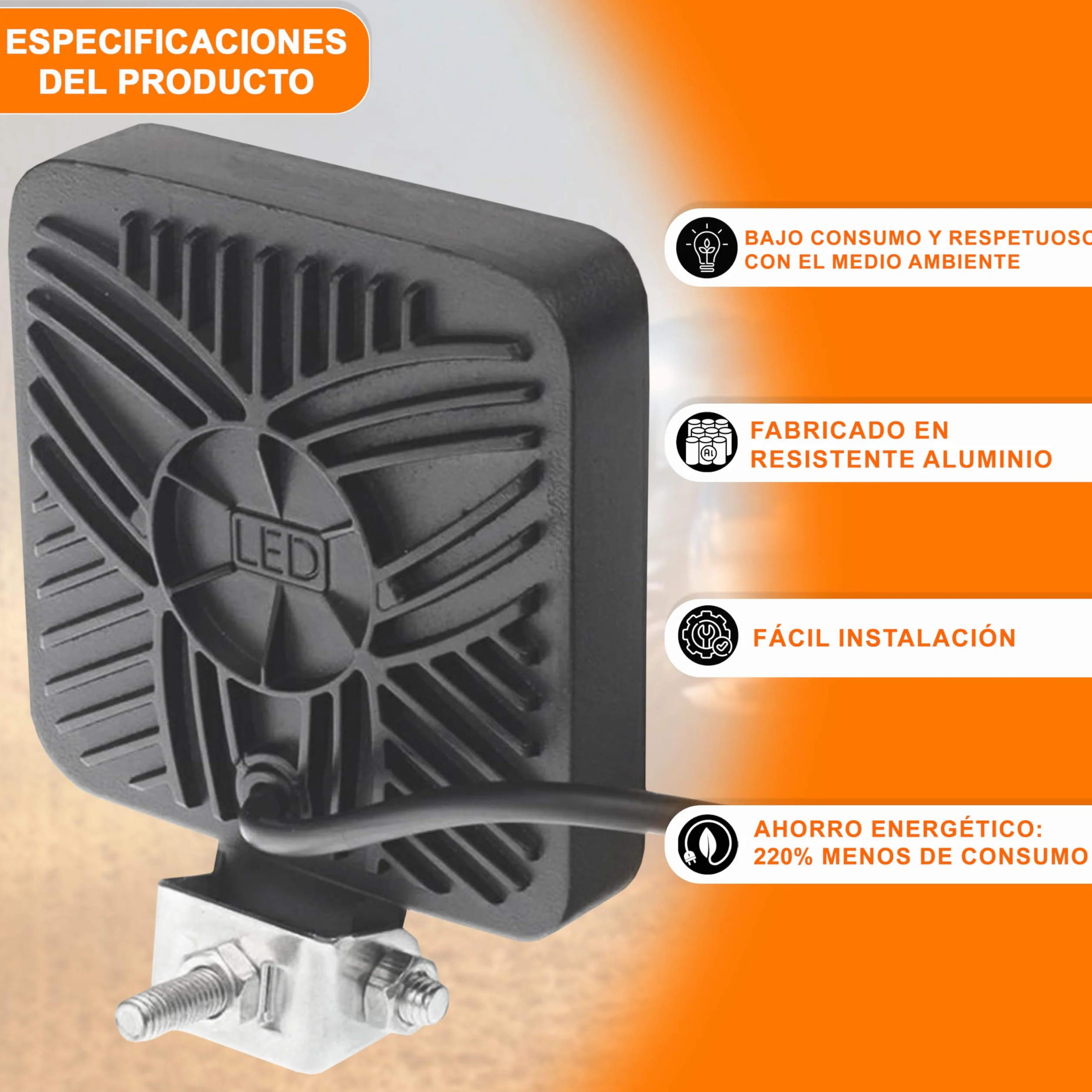 Foco led 12v 2 uds aluminio abs 29 led 6500K 8.4 cm 3.34" IP65 120% maxima luminosidad faros tractor 4x4 largo alcance