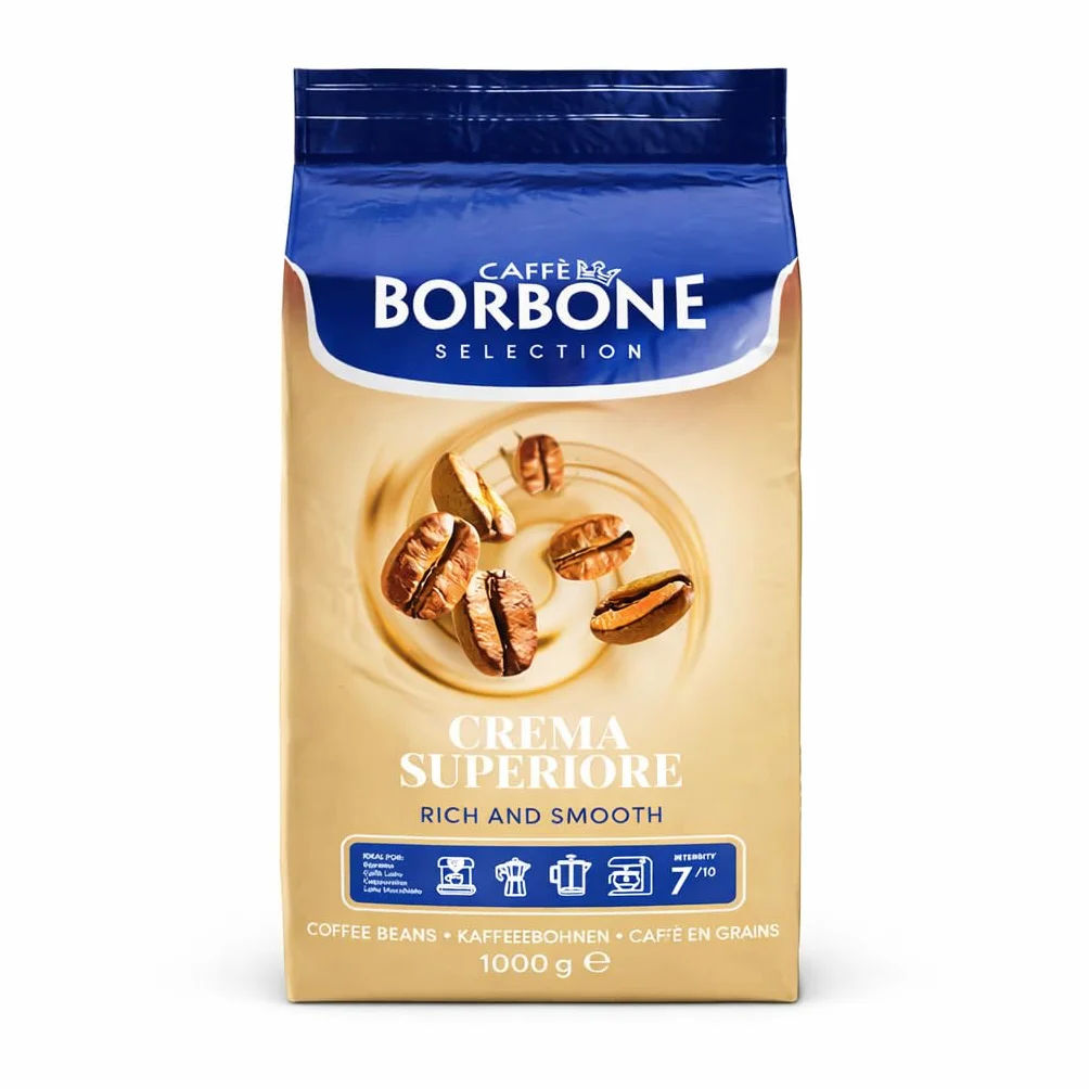 Caffè Borbone Café en Grano Crema Superiore Intensidad 7/10 Mezcla Potente y Refinada 1kg