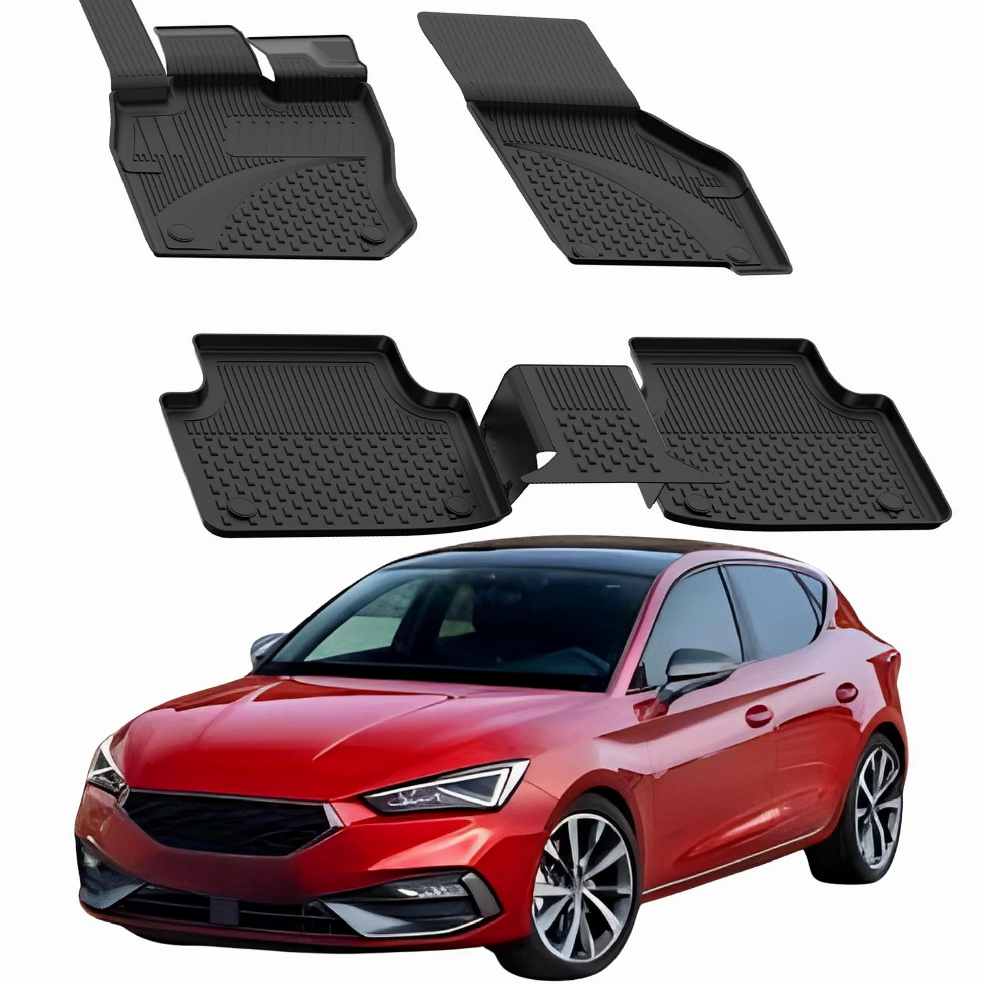 Alfombrillas de Coche para Seat Leon E-TSI/Cupra Leon Automatic 2020-2026 | Alfombrillas de Goma TPE 4.5D Antideslizantes, Impermeables, Color Negro