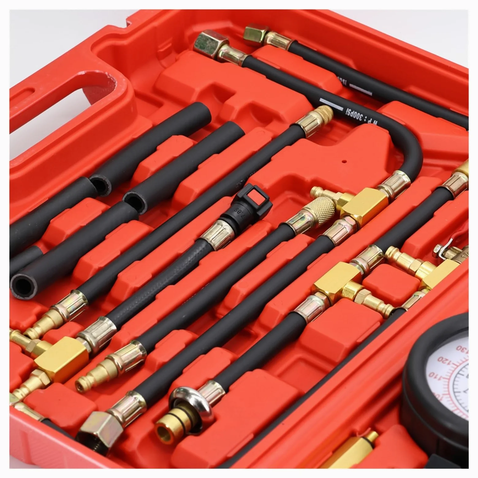 Kit de comprobador presión inyección Combustible for automóvil, 0-140 PSI, Juego Herramientas for Bomba Sistema automático, for Gasolina Motor