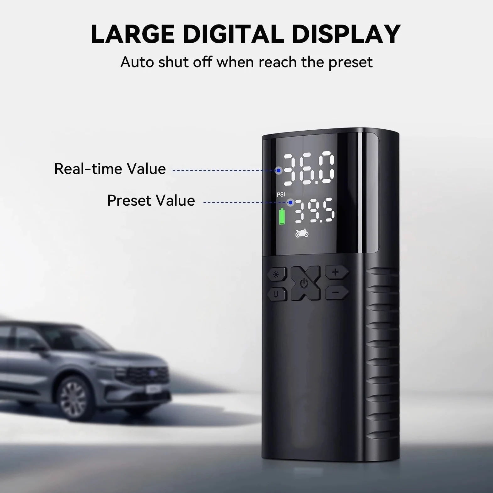 Inflador Ruedas Coche Bomba de Aire de 4000mAh para Motocicletas, Inflador de neumáticos para Bicicleta y Barco con LED Digital y presión preestablecida Compresores de Aire portátiles