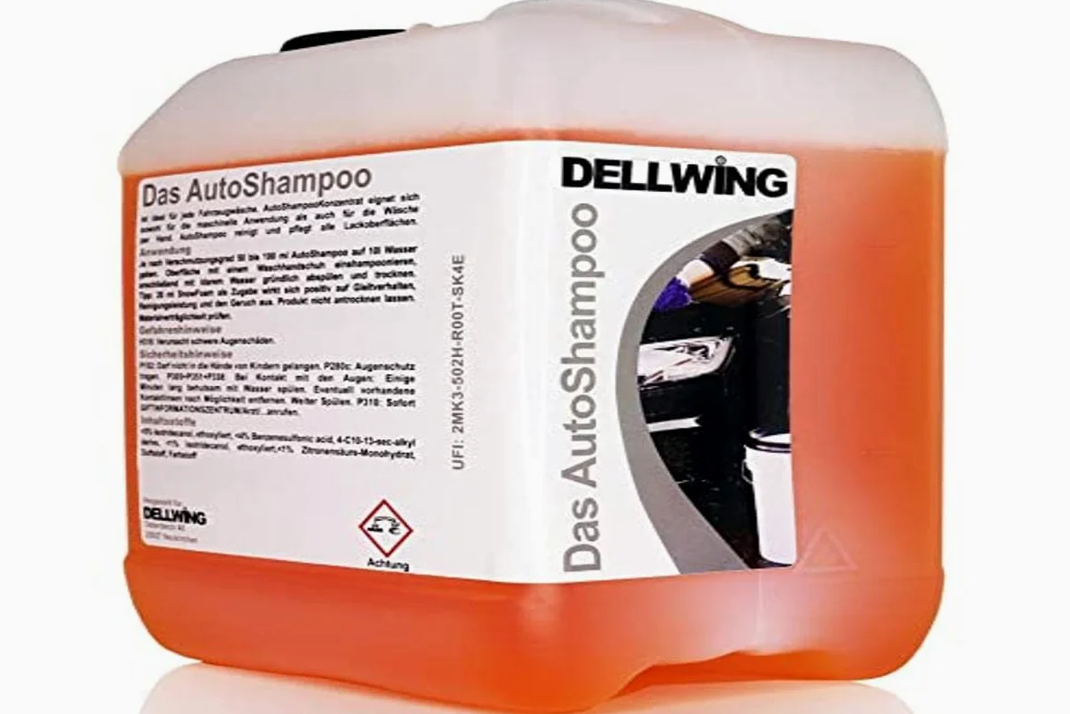 DELLWING - Champú concentrado para coches de 5 l - Champú profesional para coches - Dilución de hasta 1:100 - Perfecto para el lavado a mano, pero también se puede usar con máquinas de lavado