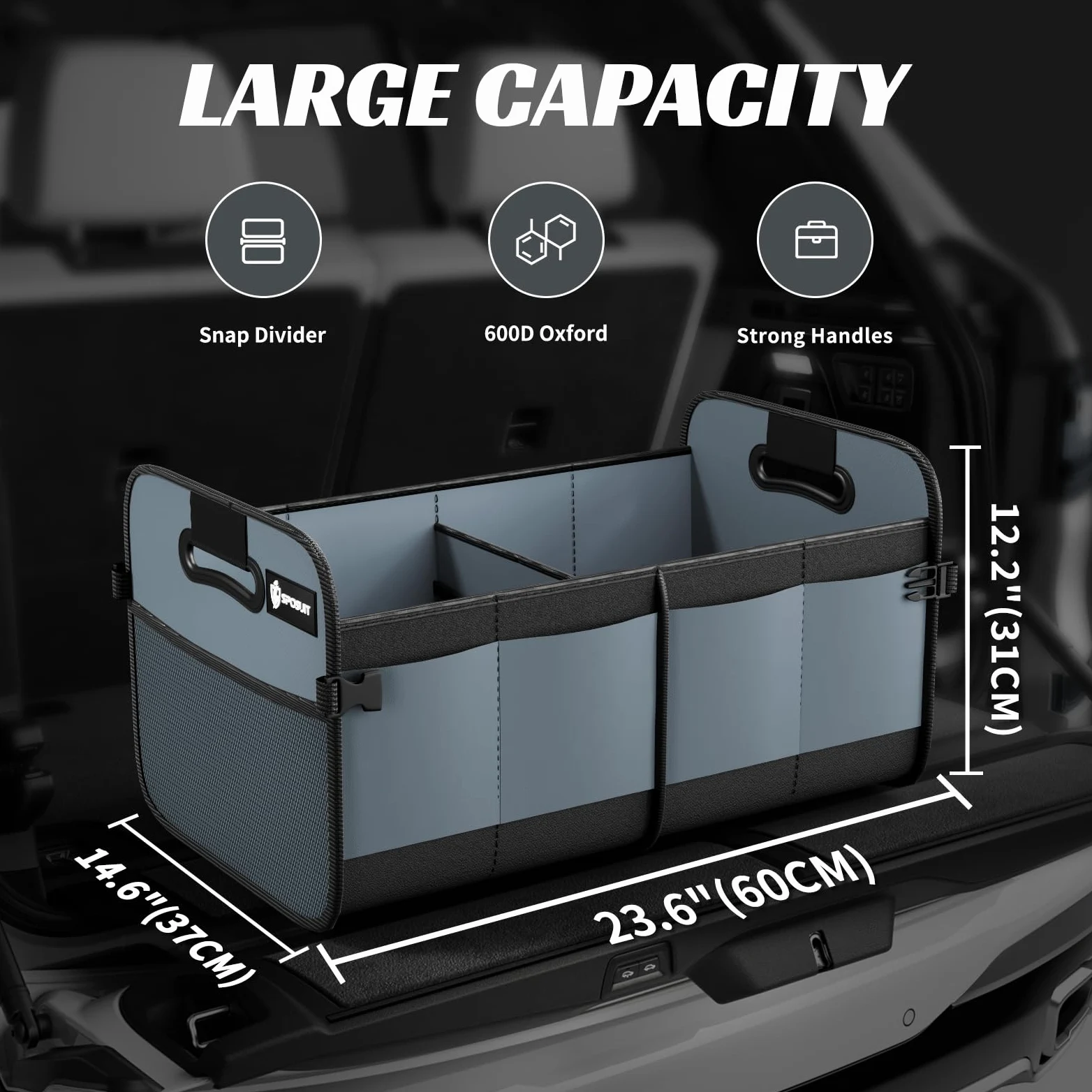 Sposuit Organizador de maletero para coche, plegable, 70 L, con 11 bolsillos y asas reforzadas, organizadores de maletero para SUV para carga de comestibles (gris)