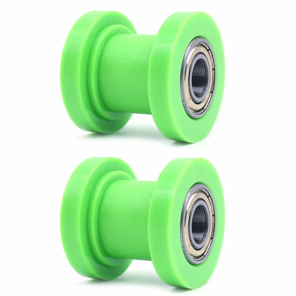 2 piezas de rodillo de cadena tensor de polea universal, rodillo de cadena de 10 mm, polea guía deslizante, polea guía de nailon, rodamientos de alta resistencia, guía de rueda tensor (verde)