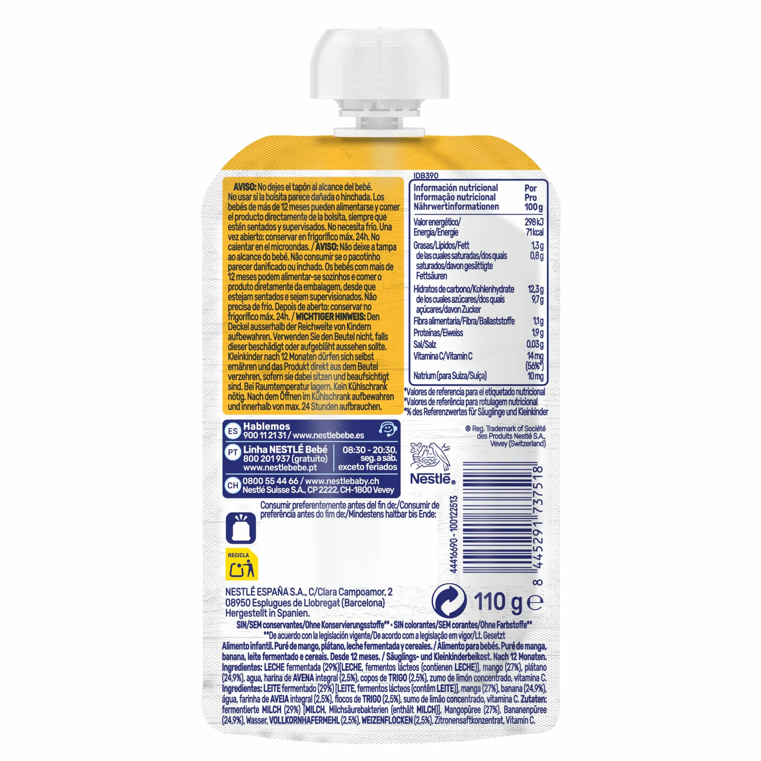 NESTLE Pure Happy Smoothie 12 meses, 8 bolsitas 110g