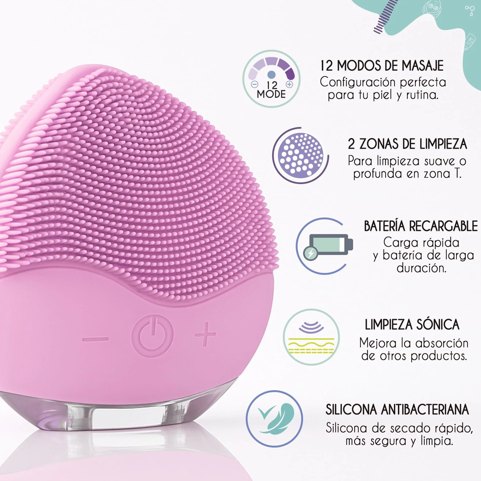Attitude Cepillo facial limpiador eléctrico recargable de silicona resistente al agua IPX6